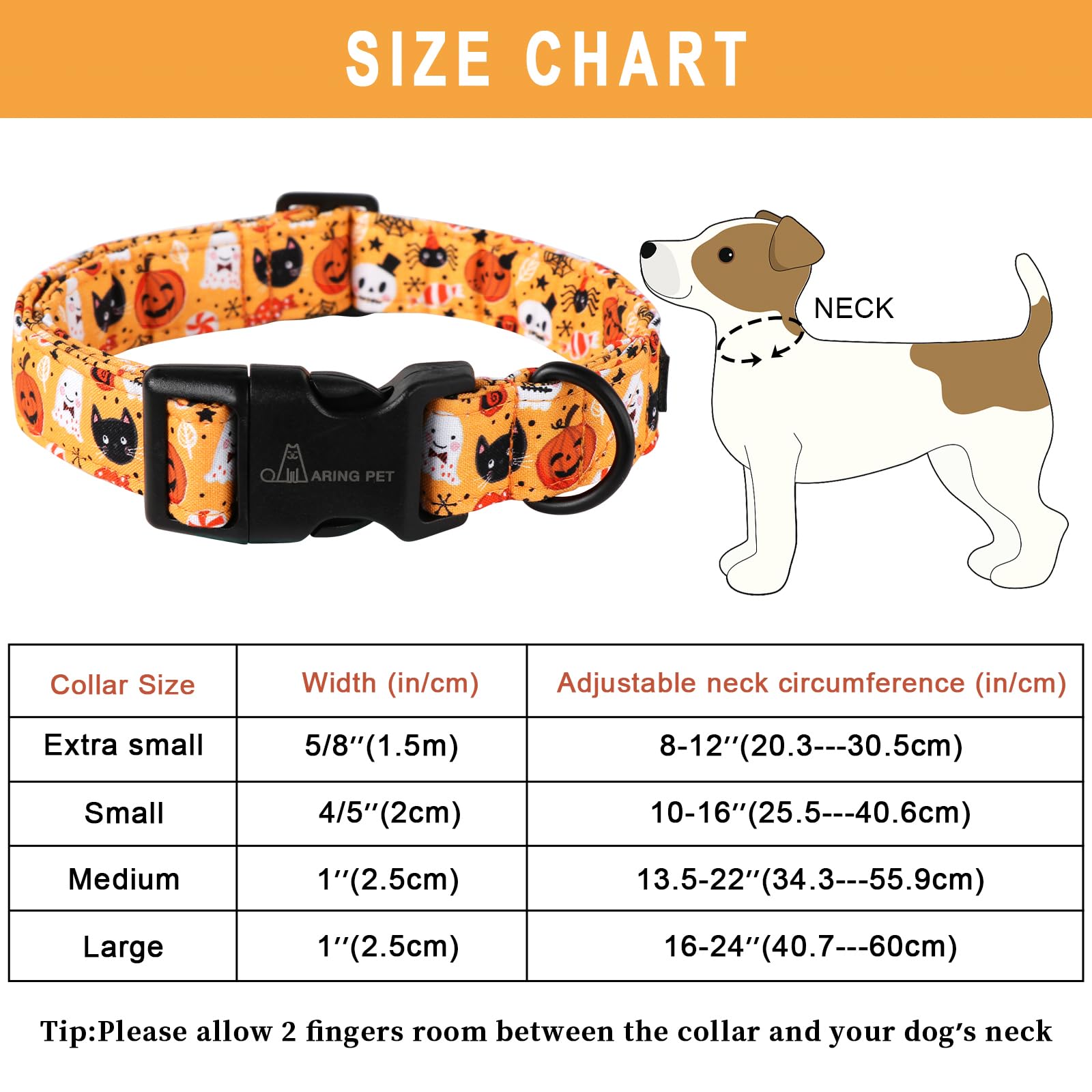 Aring Pet Halloween Dog Collar-Cute Pumpkin Dog Collar For Small Dogs, Adjustable Halloween Ghost Dog Collars For Small Medium L