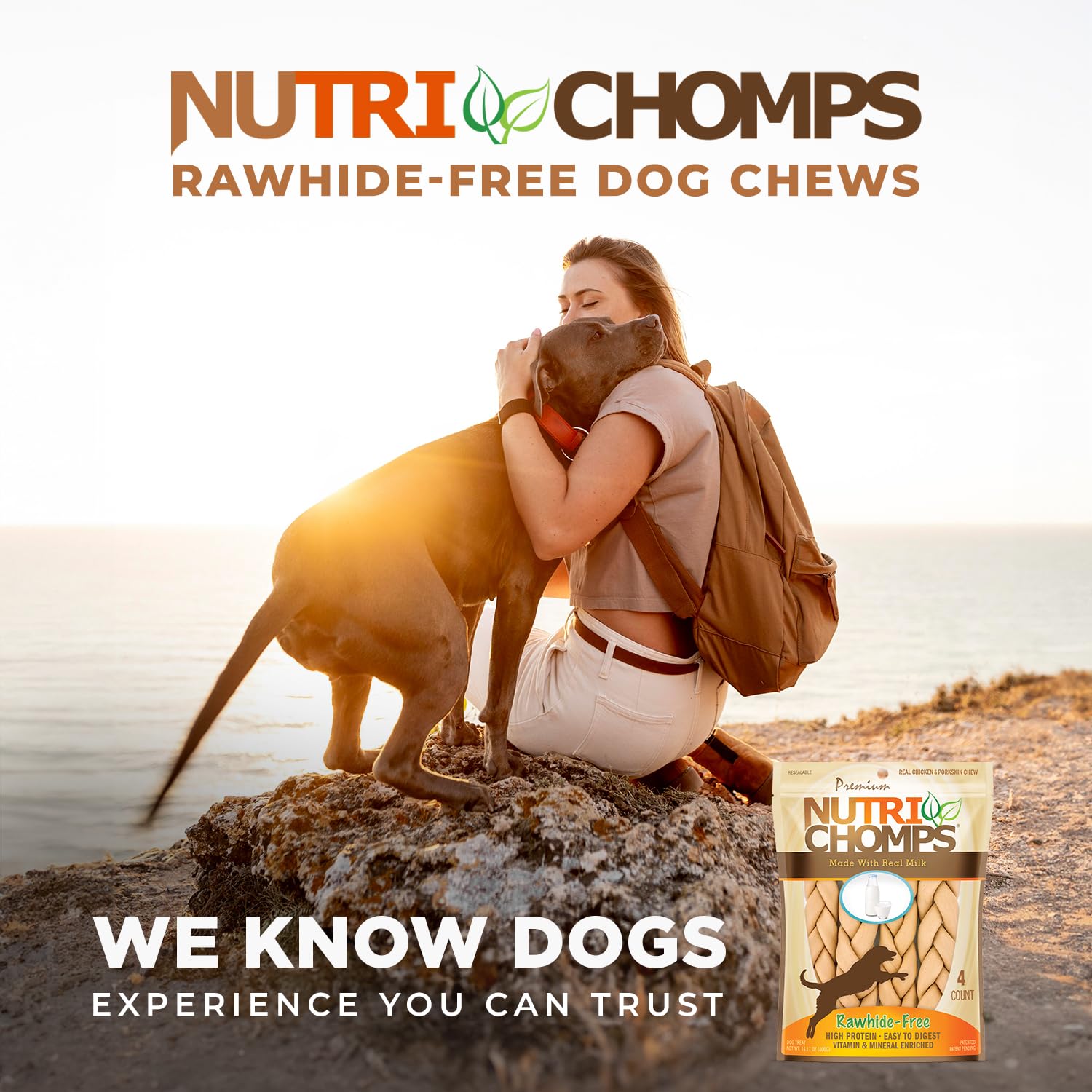 NutriChomps 9-inch Braid, Rawhide-Free Dog Treats, Easy to Digest, Healthy, 4 Count Milk