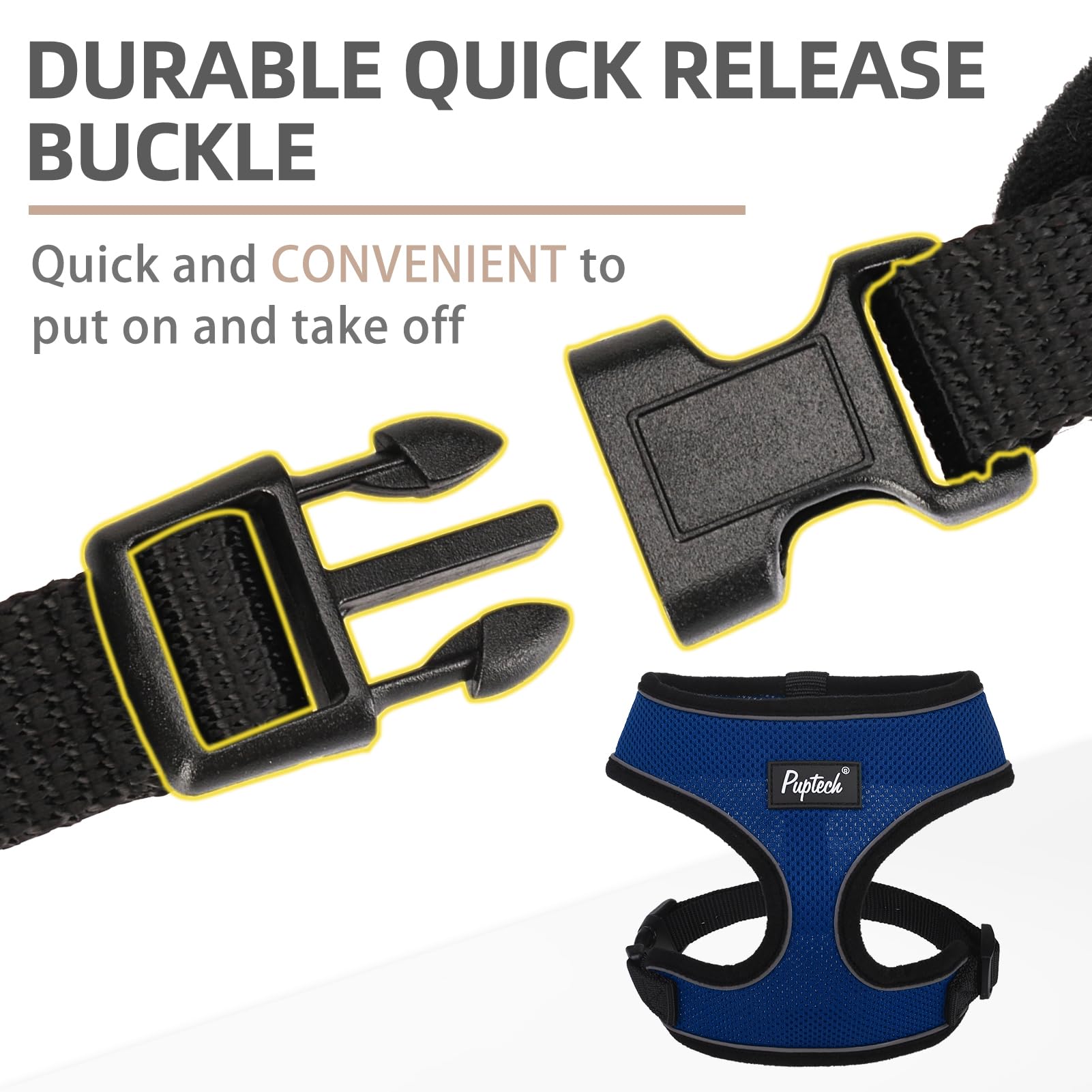 Pupteck Soft Mesh Dog Harness And Leash Set Pet Puppy Cat Comfort Padded Vest No Pull Harnesses, Solid Navyblue, M