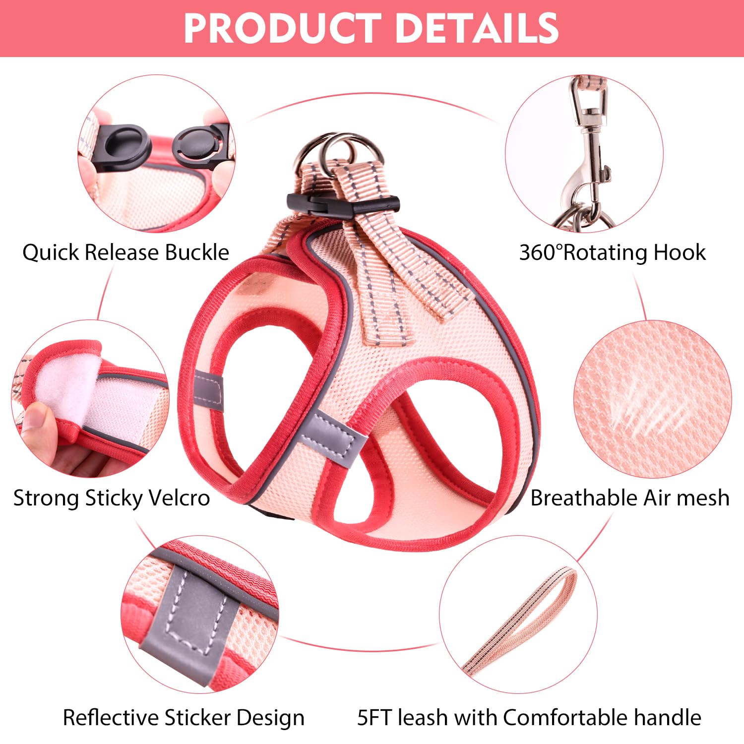 Betmaypet Cat Harness and Leash Set, Soft and Breathable Vest with Reflective Strip, Escape Proof Kitten Harness, Easy to Wear f