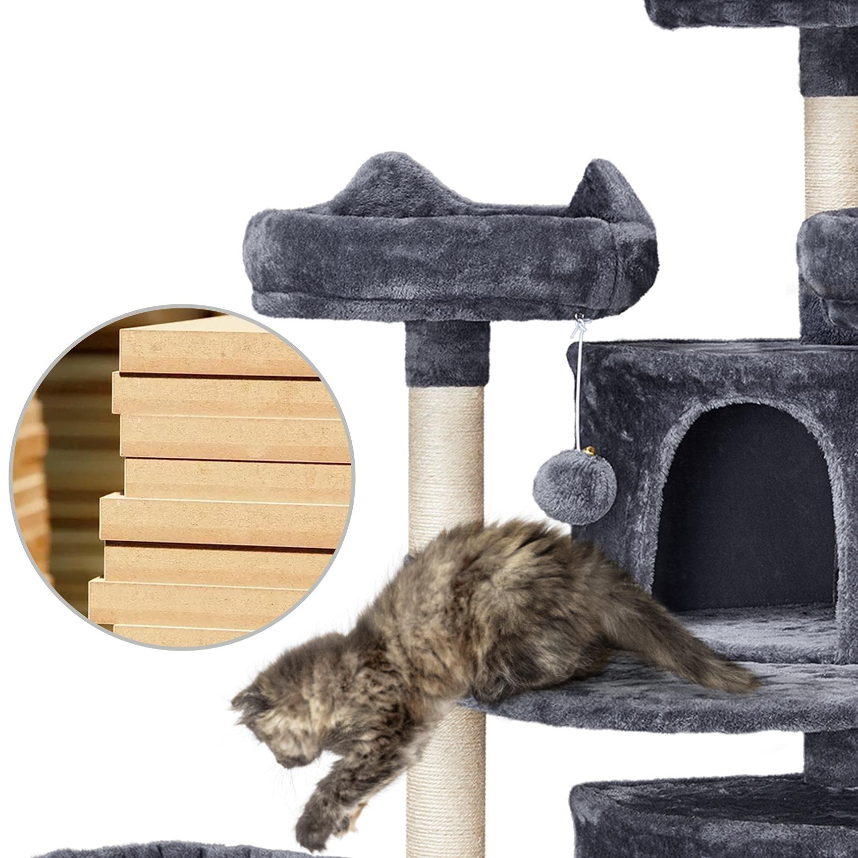 Yaheetech 68.5In Multi-Level Cat Tree Large Cat Condo With Sisal-Covered Platforms Scratching Board & Scratching Posts, Cozy Perches, Stable Cat Tower Cat Condo Pet Play House, Dark Gray