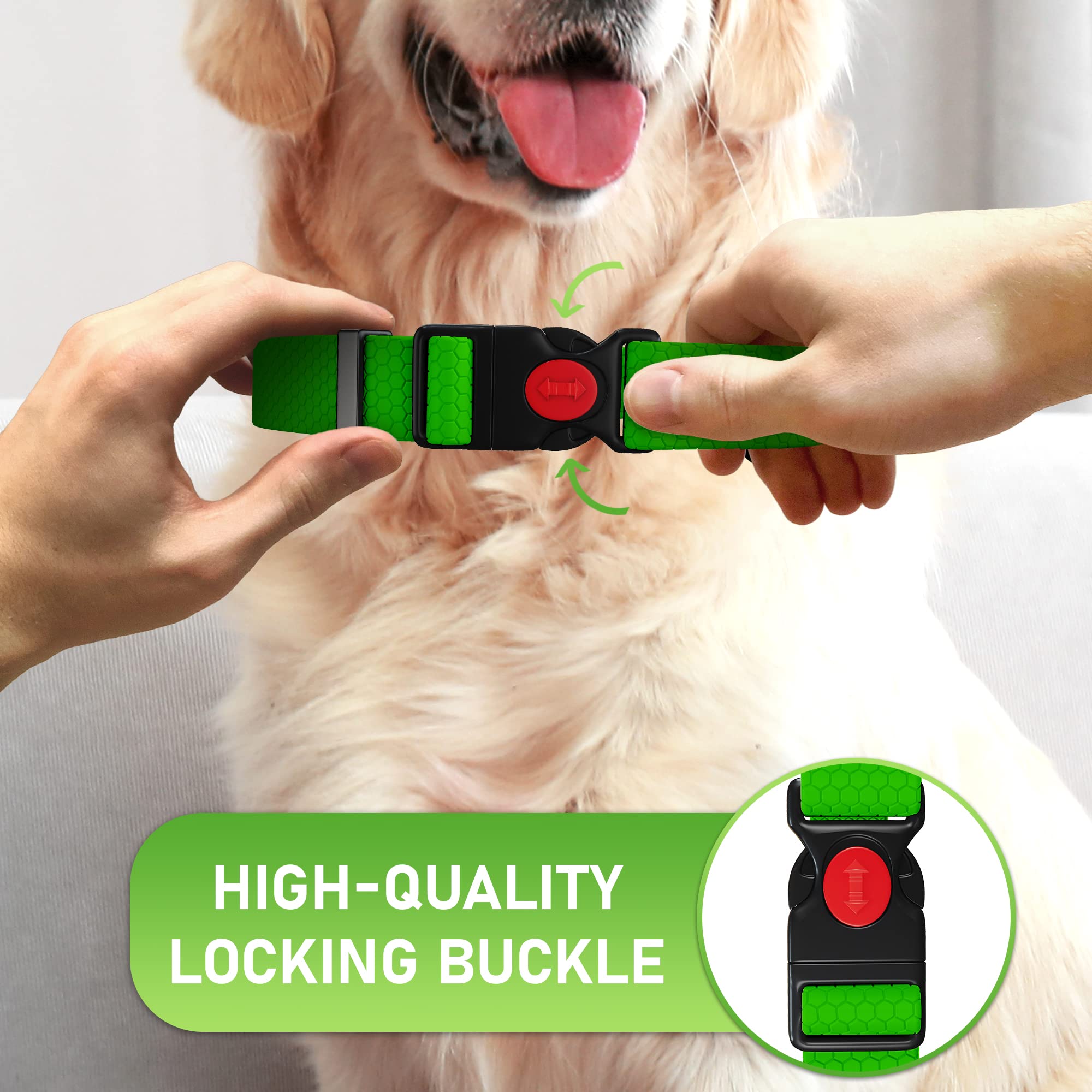 Nexapaw Adjustable Dog Collar With Safety Lock Buckle - Made In Usa - Honeycomb Waterproof Heavy Duty Dog Collars For Medium Lar