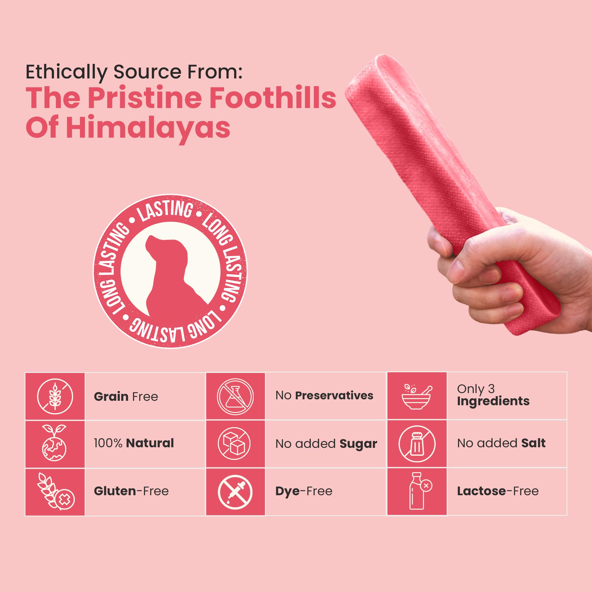 KATHMANDUS 100% Natural Strawberry Flavor Yak Chews - Keep Dogs Busy & Happy with our Lactose & Rawhide Free Himalayan Dog Chew