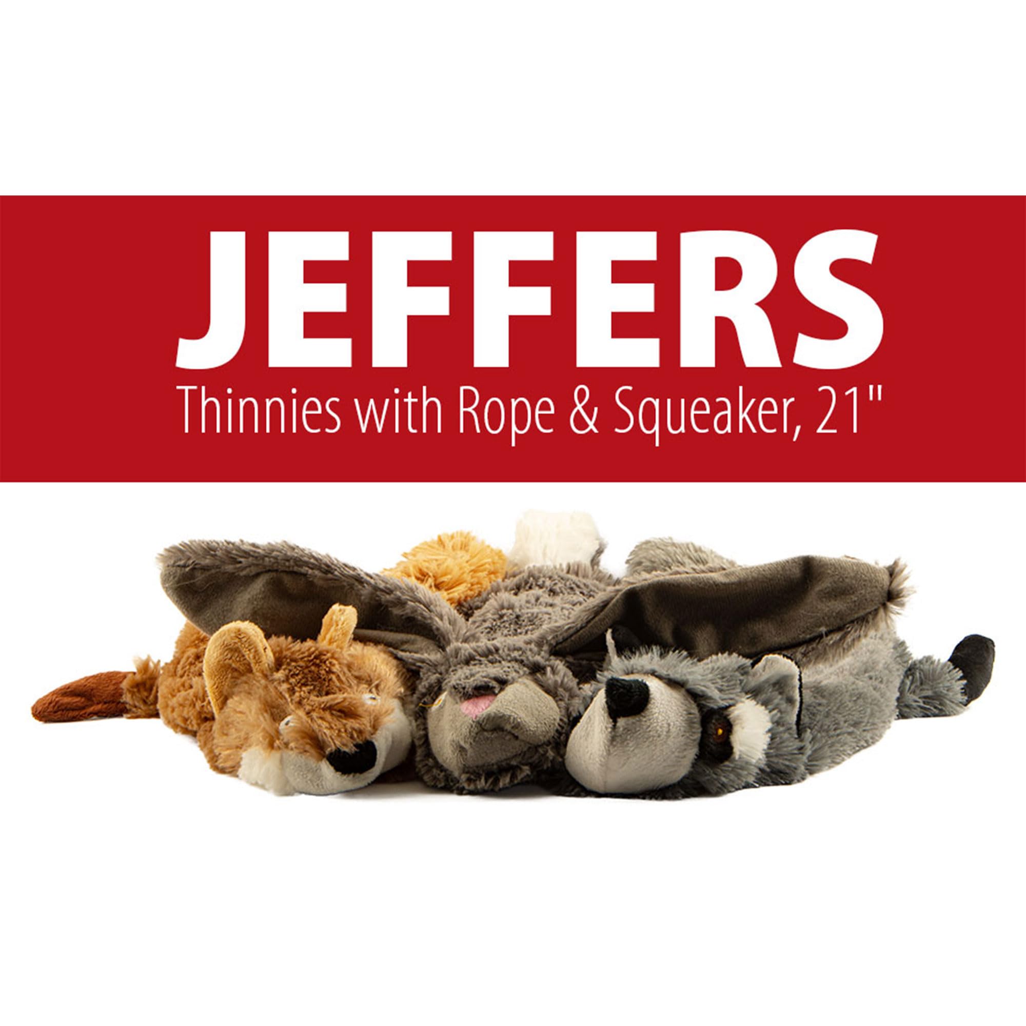 Jeffers Pet Thinnies Unstuffed Squeaker Dog Toy - 21'' Plush Raccoon, Flat Stuffing Free Chew Toy For Small, Medium & Large Dogs