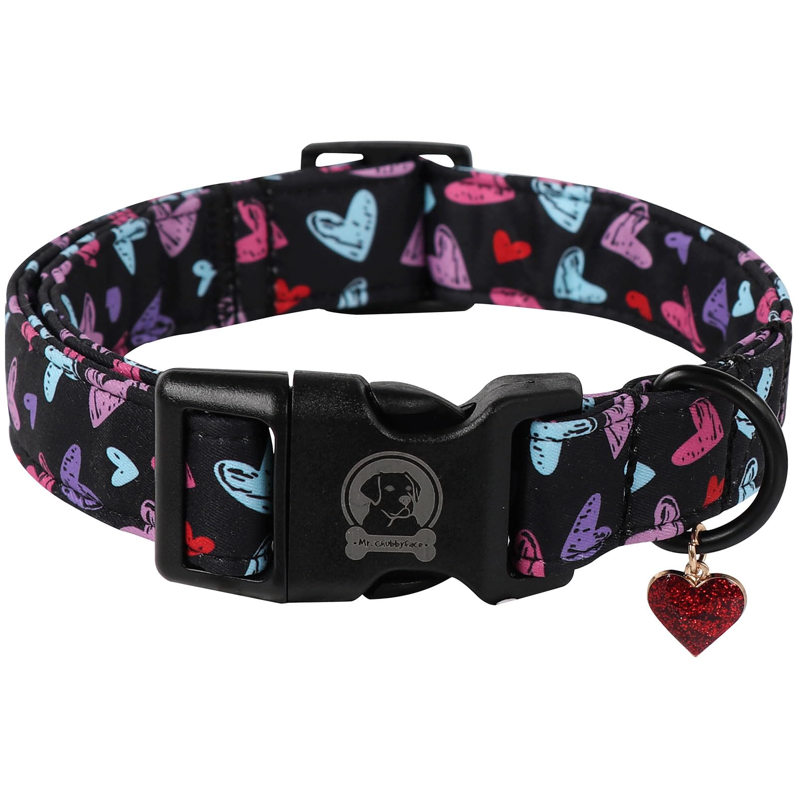 Mr.Chubbyface Valentine'S Dog Collar,Cute Red Heart Girl Female Durable Heavy-Duty Dog Collar, Adjustable Pet Collar Gifts For S