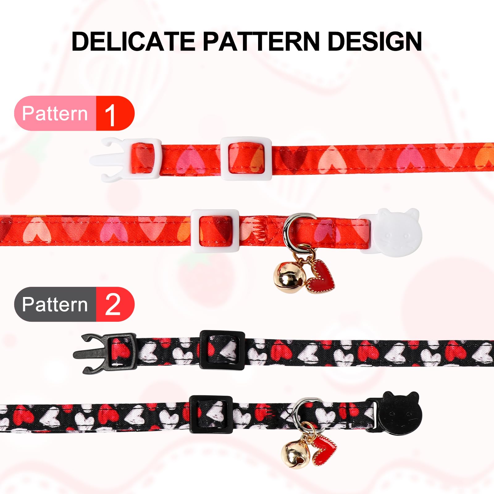 Unique Style Paws Valentine'S Day Cat Collar With Bell, Breakaway Buckle, Adjustable, Ideal Gift For Cats