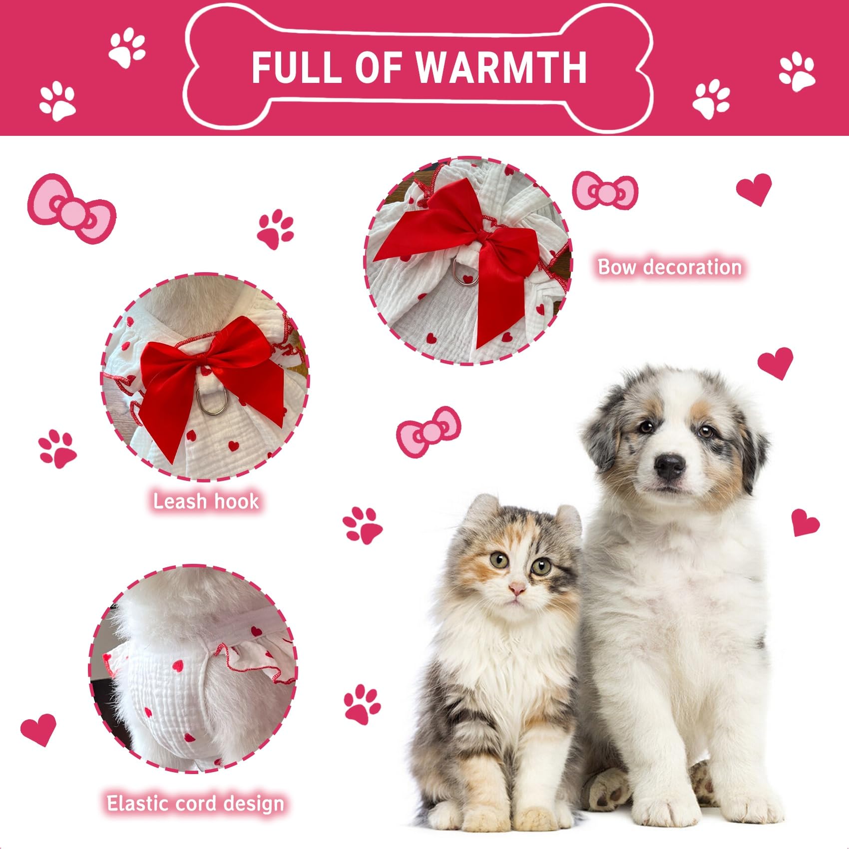 Tapbull Dog Dresses, Fashionable Pet Dog Clothes With Heart Design, Cute Cat Birthday Dress Outfit (Pink/Red/Blue/Purple/Black 5