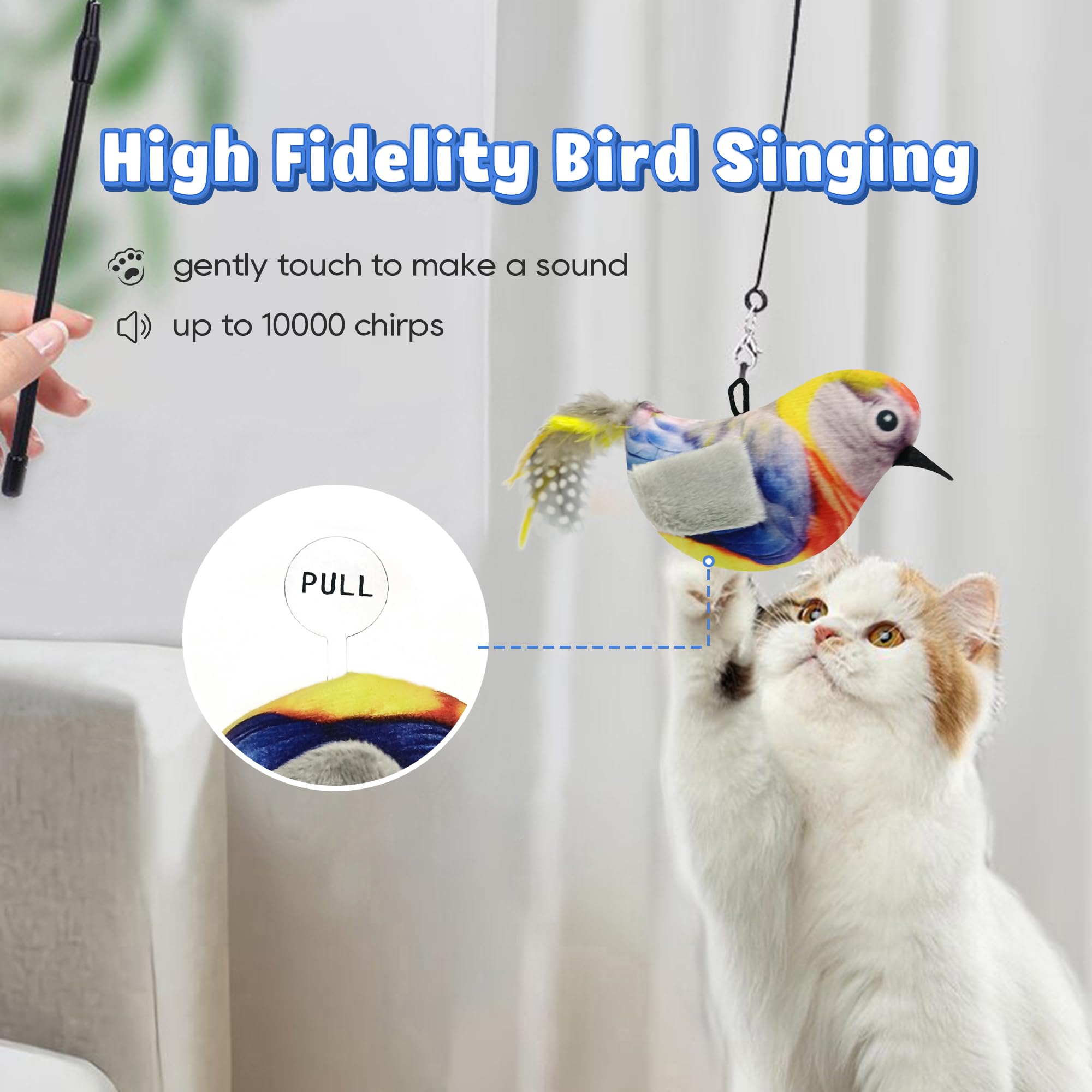 LEWISER Cat Toys Hanging Bird, Retractable Cat Teaser Toy, Vivid Chirping, Interactive Catnip Toys for Indoor Cats Kitten Play C