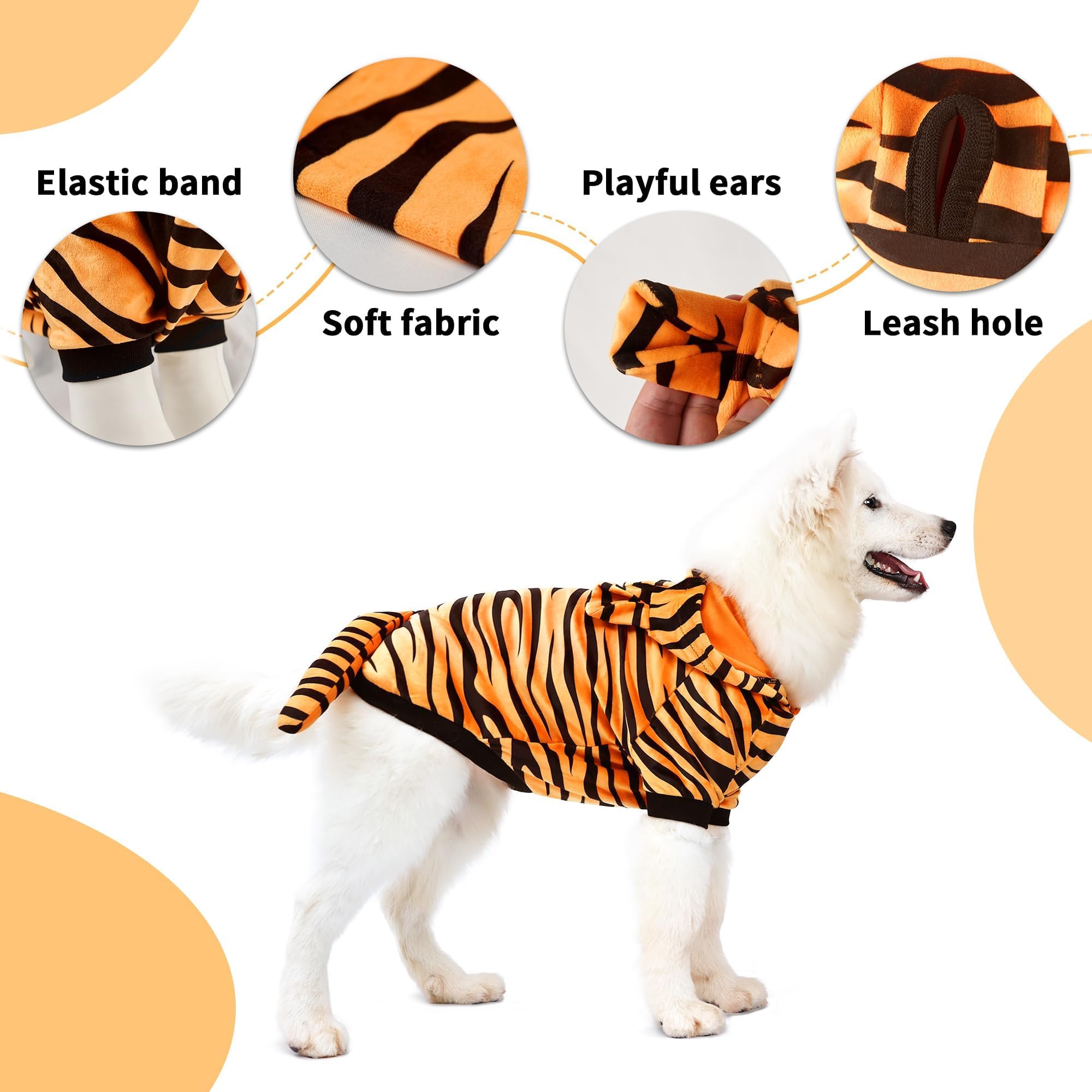 Nacoco Halloween Dog Tiger Costume-Pet Cosplay Clothes Cat Coat Hoodie Outfits Warm Winter Apparel For Dog Small And Medium Cat(