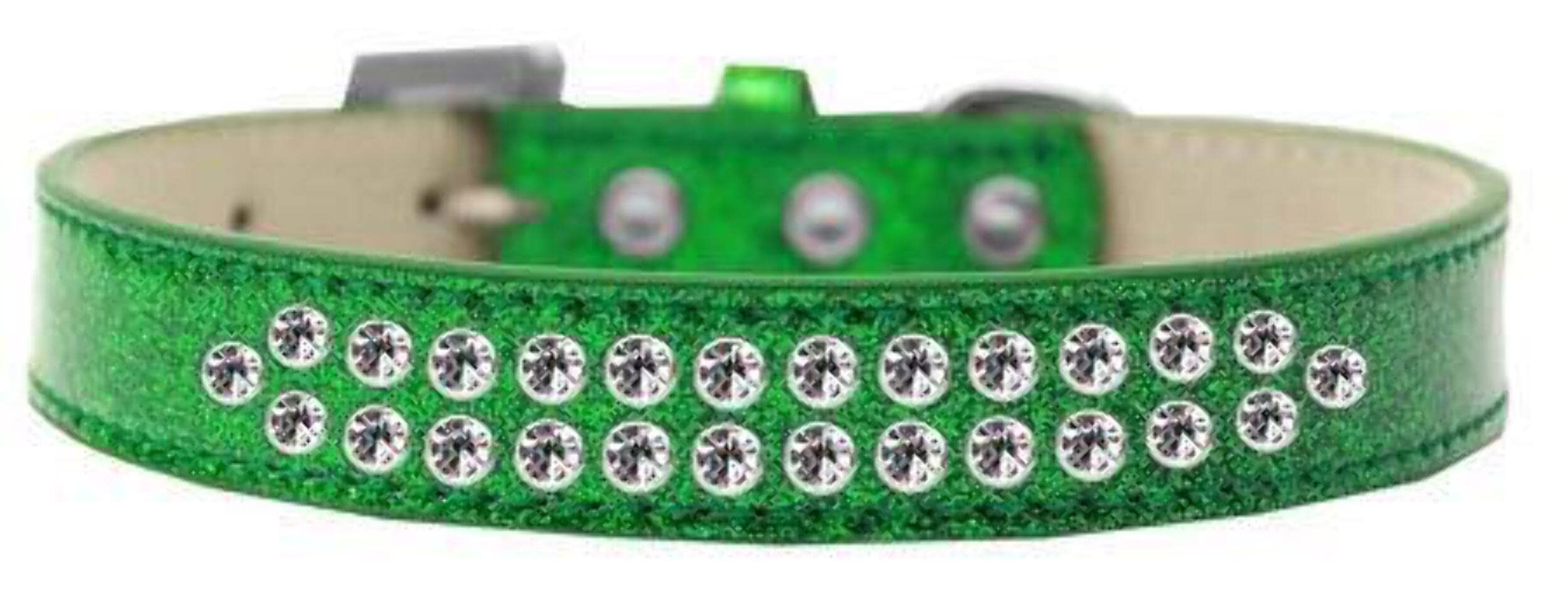 Dog, Puppy & Pet Ice Cream Collar, Two Row Clear Crystal Rimsets Emerald Green 20