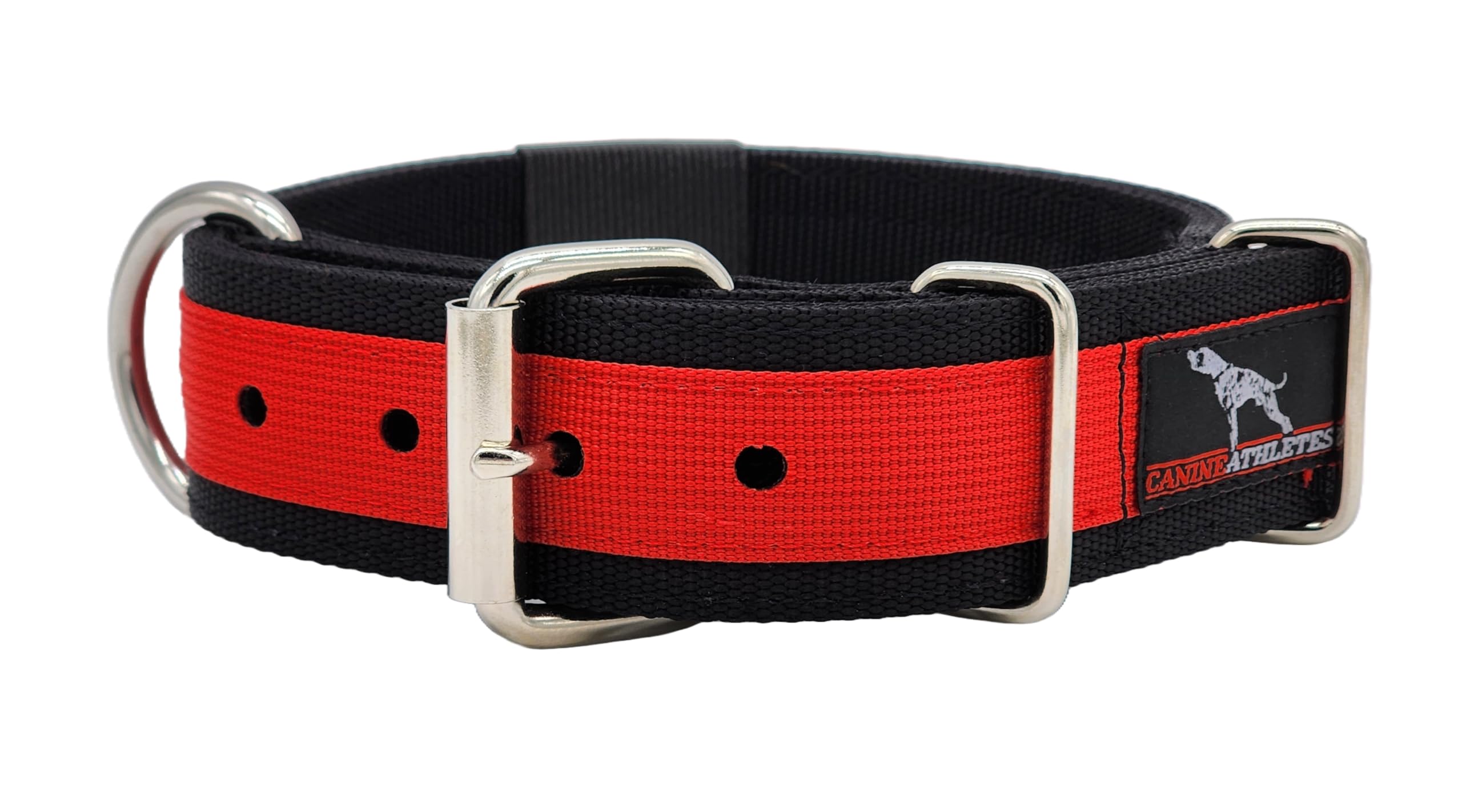 Canine Athletes 1.5'' Pro-Hd 5-Ply Heavy Duty Working Dog Collar Extra Strength Durable (Black/Red, Small)