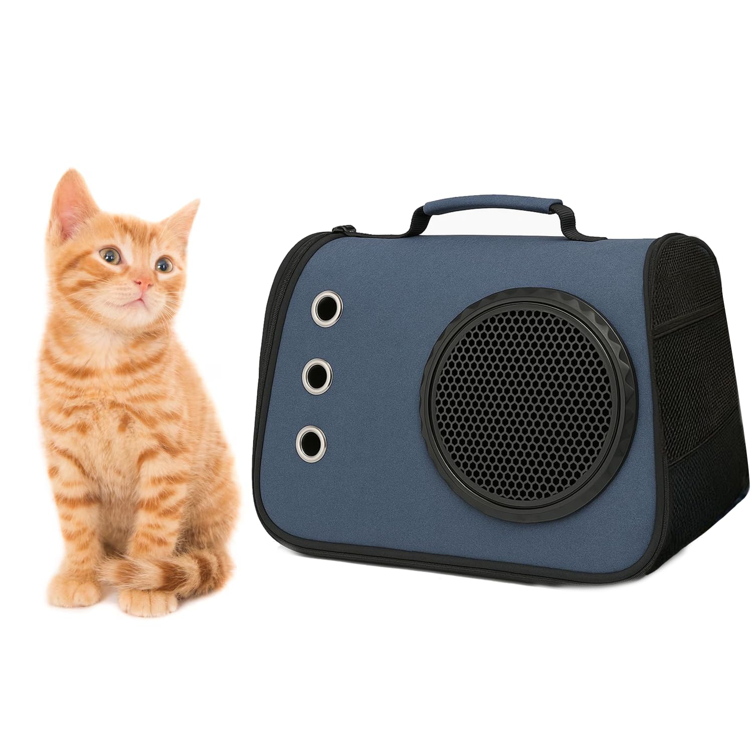Petbabas Cat Travel Carrier Bag Blue | Portable Pet Carrier for Cats & Small Dogs | Rectangular Shape with Mesh Ventilation, Sho