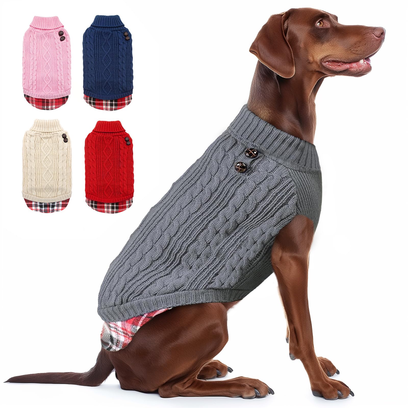Kyeese Dogs Sweater - Large Dog Pullover With Gingham Pattern For Fall & Winter