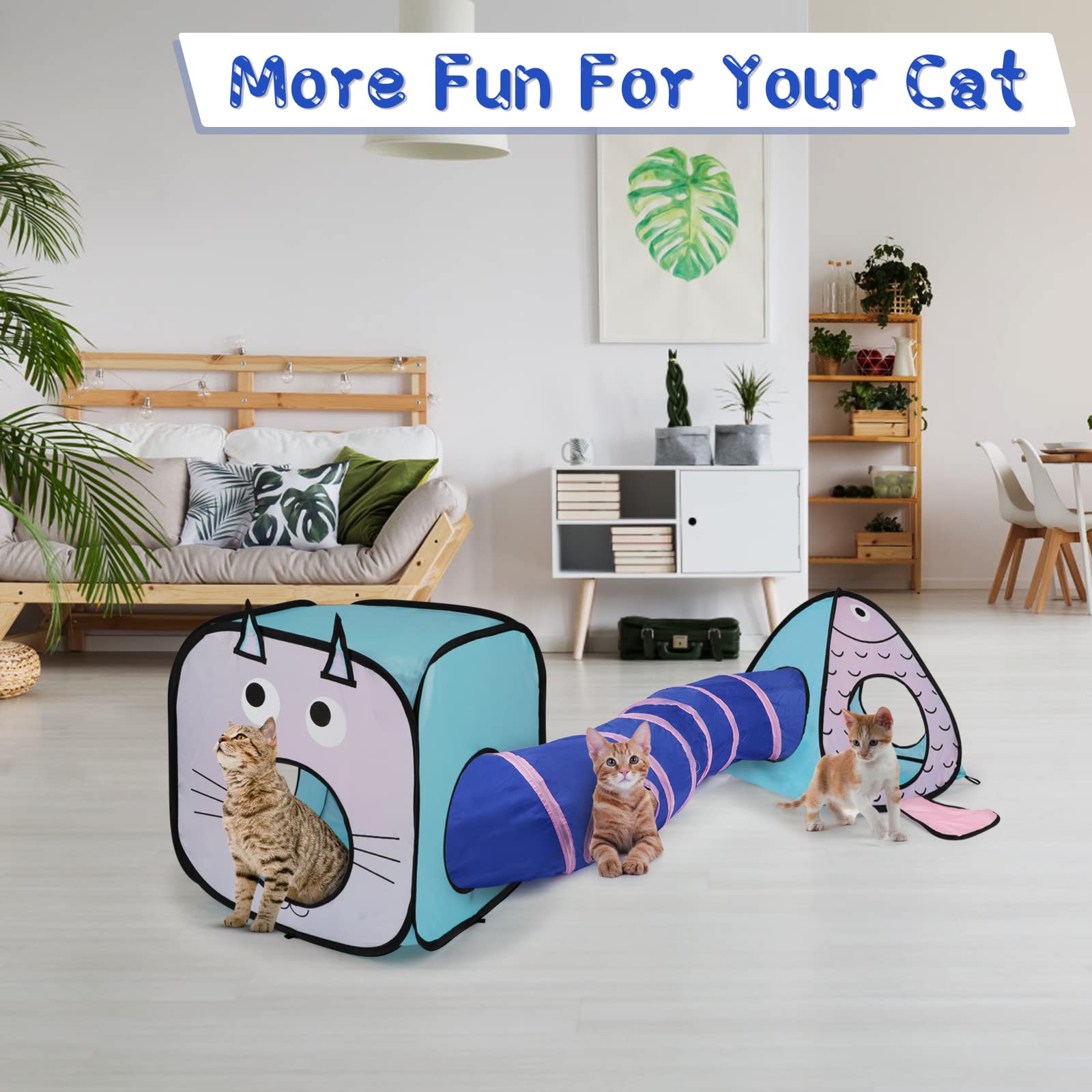 Rypet Cat Toy Tunnel And Cubes Bundle - Interactive Crinkle Collapsible Cat Tube And Foldable Cubes Playground For Kitty, Rabbit