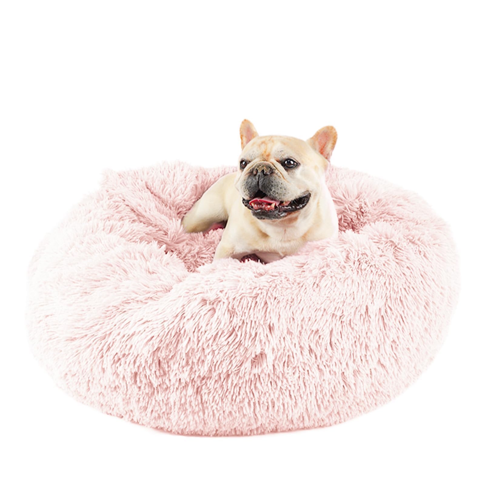 Himax Calming Anti-Anxiety Dog Bed For Medium Dogs With Attached Blanket - Pink, Fluffy, Washable (20/26/35)