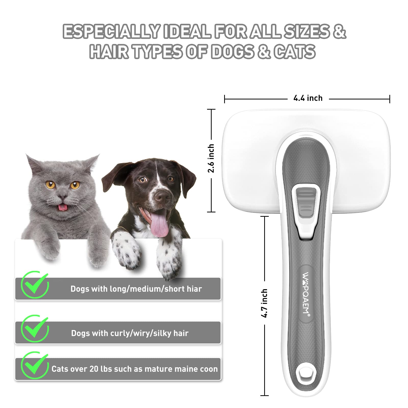 Dogs Cats Self Cleaning Slicker Brush For Shedding & Grooming Any Breed Of Pets, Pain Free Remove Loose Undercoat Knots Mats Tangled Hair For Small Medium Large Animal With Long Short Fur Length-Gray
