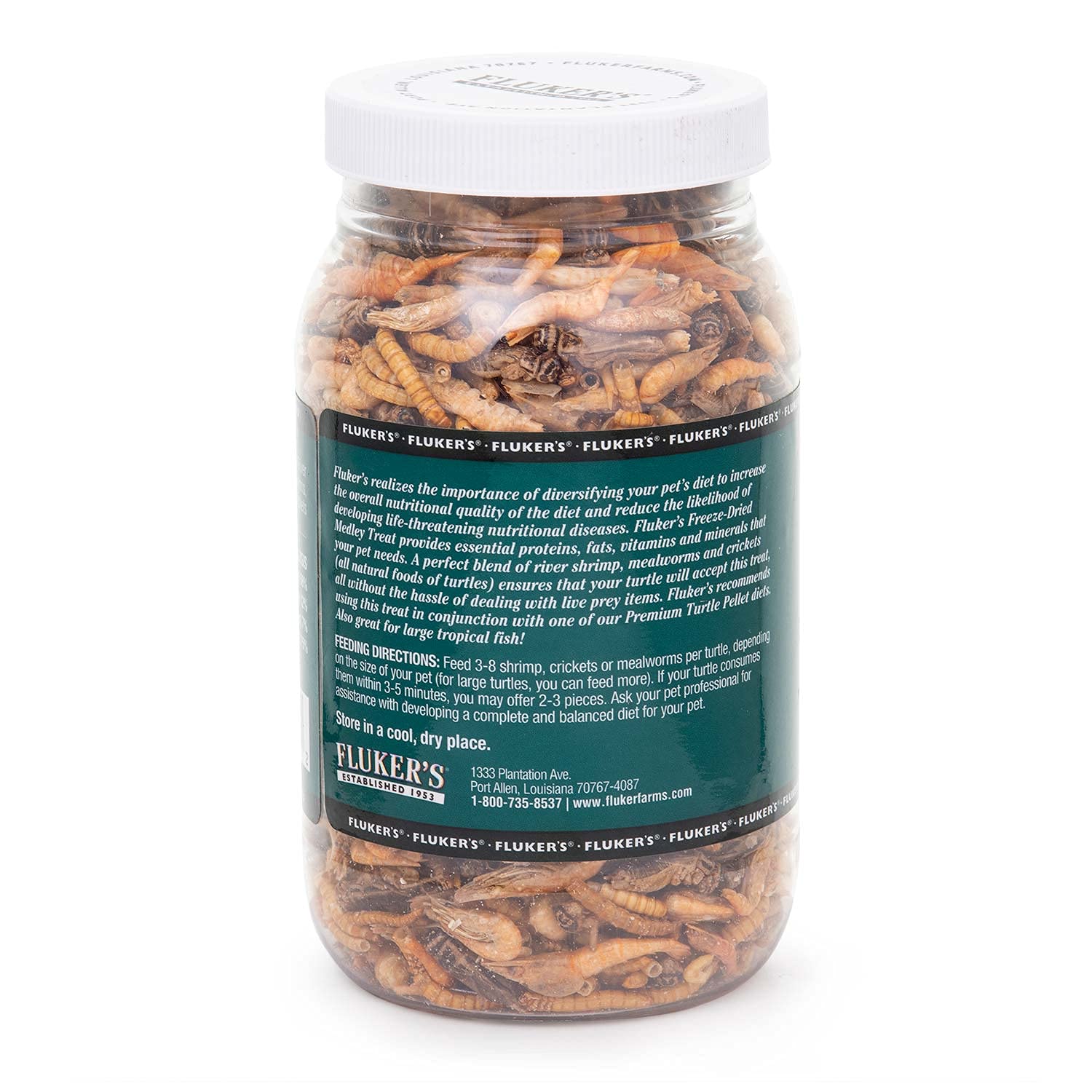 Flukers Aquatic Turtle Food, Vitamin, Enriched Medley Treats of Freeze, Dried River Shrimp, Mealworms, and Crickets, 2.9 oz