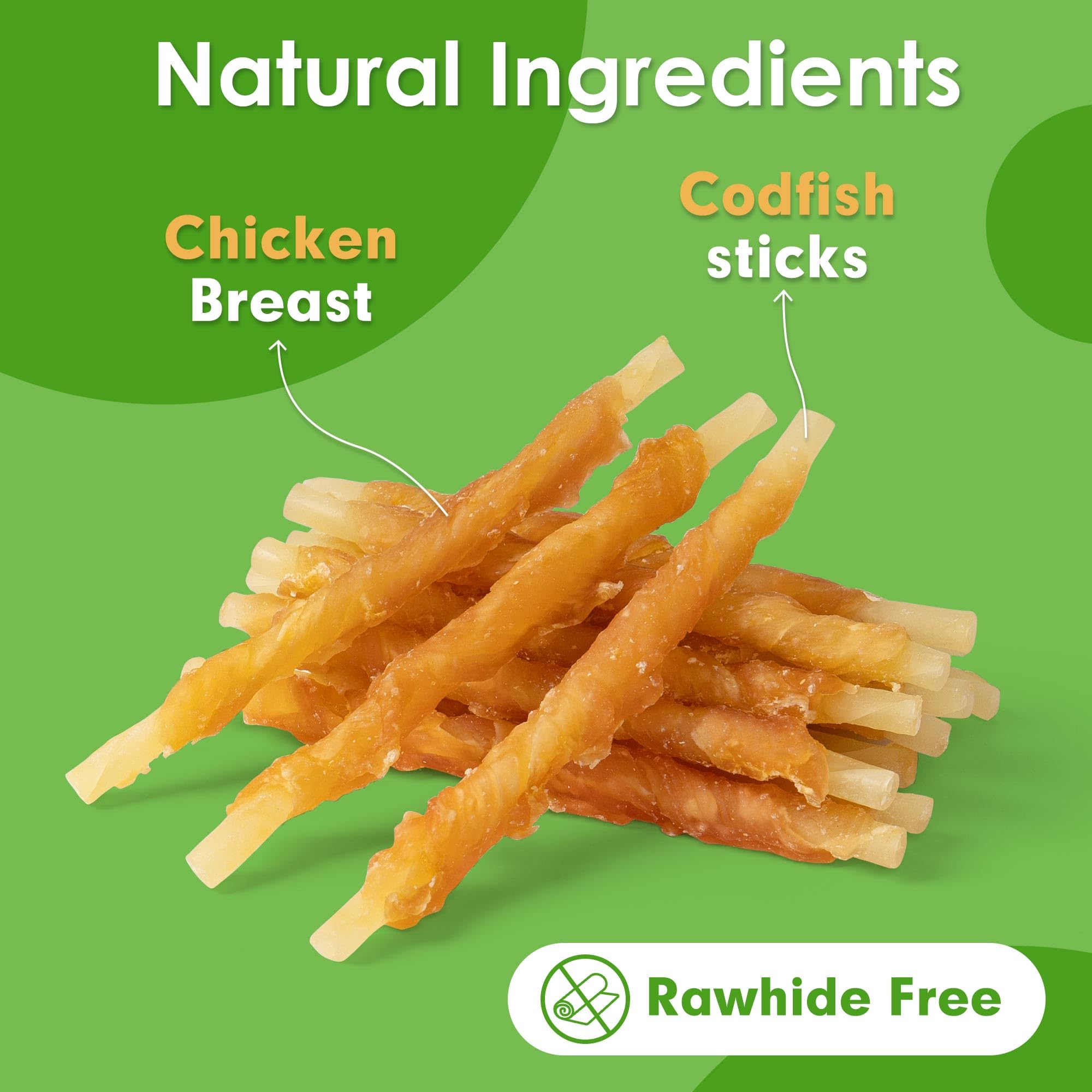 MON2SUN Rawhide Free Dog Treats Chicken Wrapped Cod Sticks for Small Dogs Healthy Training Treats Soft Snacks (14.11 Ounce -Pack