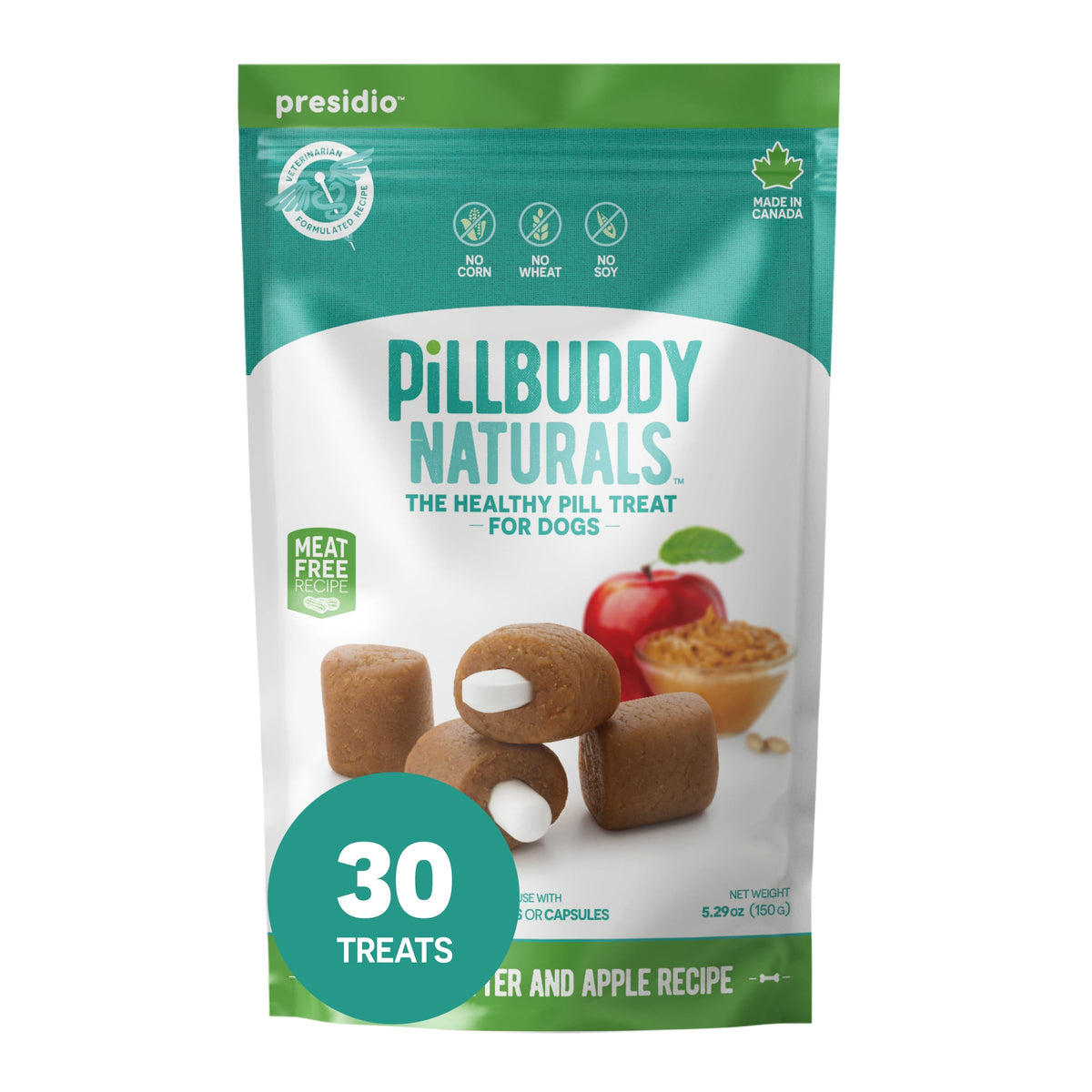 Presidio Pill Buddy Naturals - Pb & Apple Recipe Pill Hiding Treats For Dogs - Make A Perfect Pill Concealing Pocket Or Pouch For Any Size Medication - 30 Servings