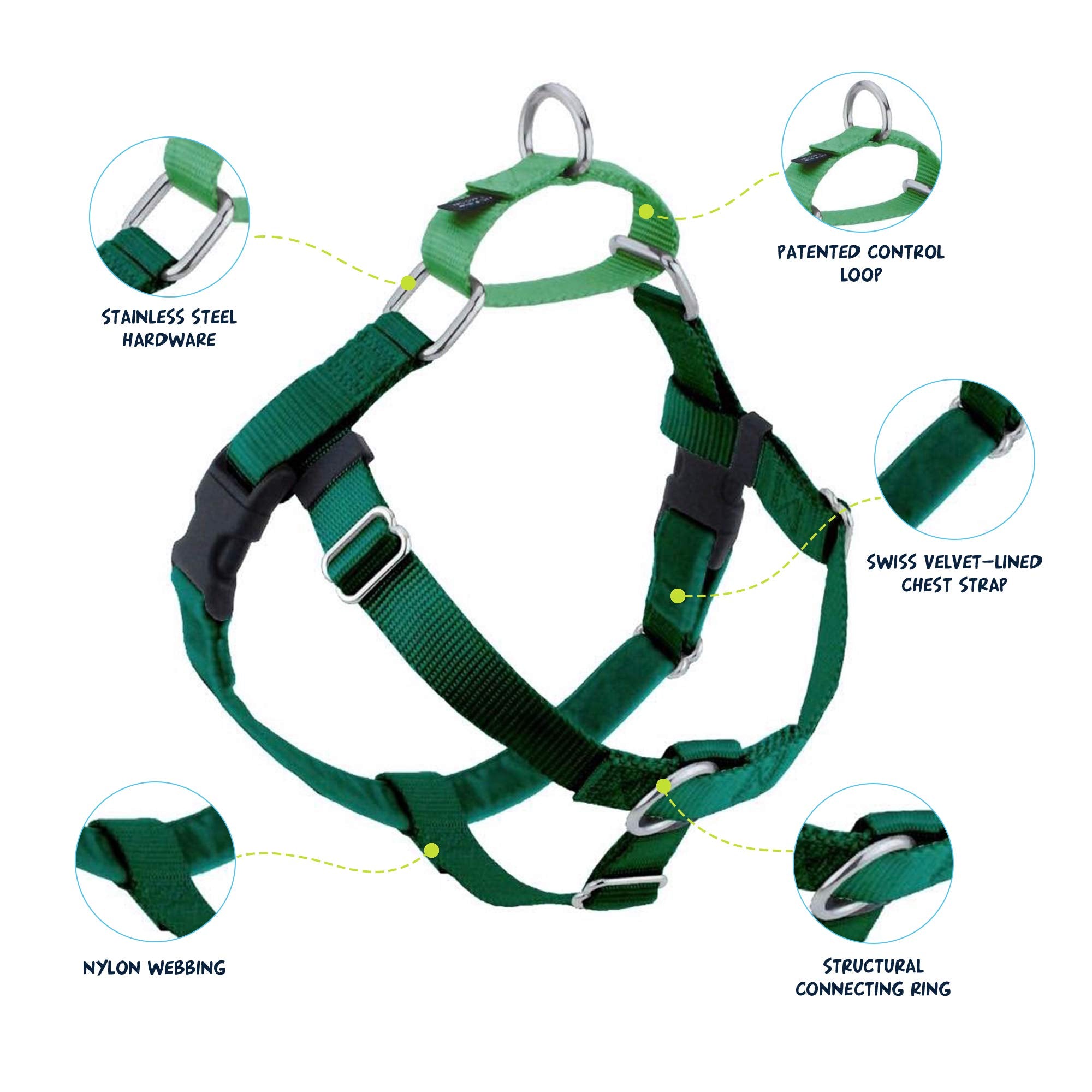 2 Hounds Design Freedom No Pull Dog Harness, Adjustable Harness And Leash Set, Easy Walking & Comfortable Control, Fits Small, Medium & Large Dogs, Solid Colors, Made In Usa, 1' Md, Kelly Green