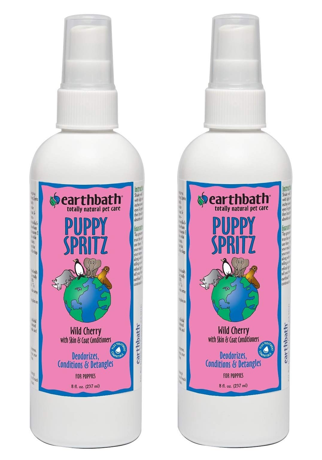 Earthbath Puppy Spritz, 8 Ounces, Wild Cherry, Deodorizes Conditions And Detangles (2 Pack - 8 Oz.)