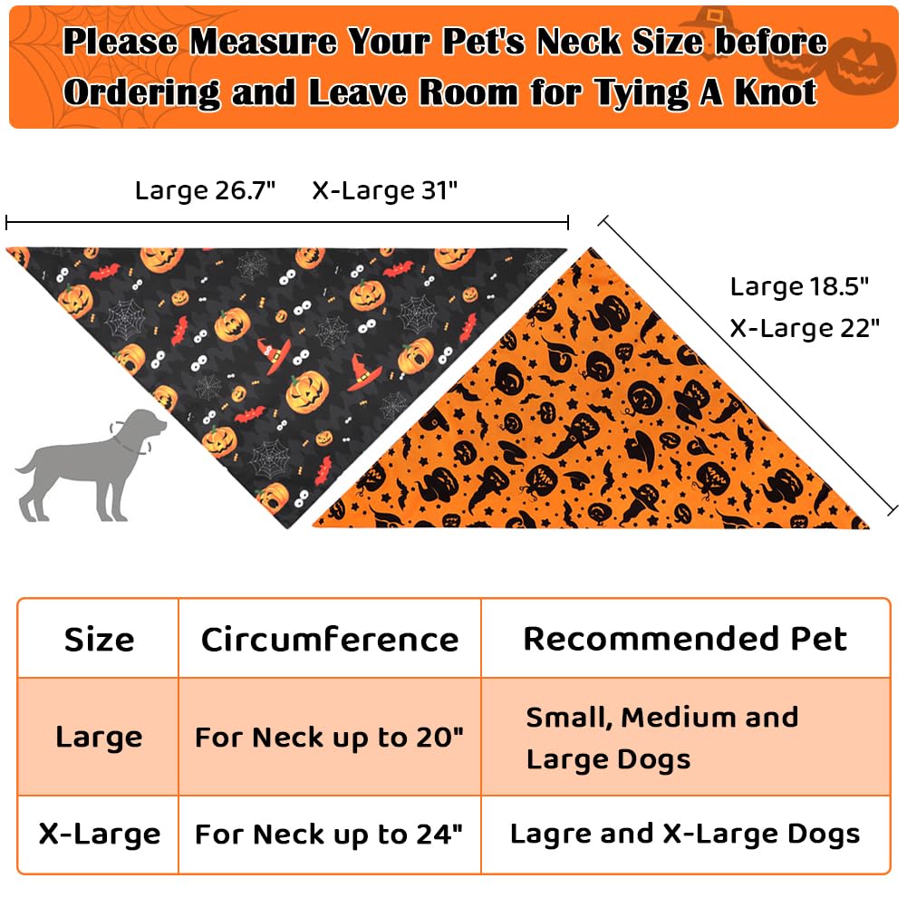 Vivifying Halloween Dog Bandanas 2 Pack, Sorceress Hat And Pumpkins Halloween Accessories For Pets, Dog Scarf Costume For Trick-