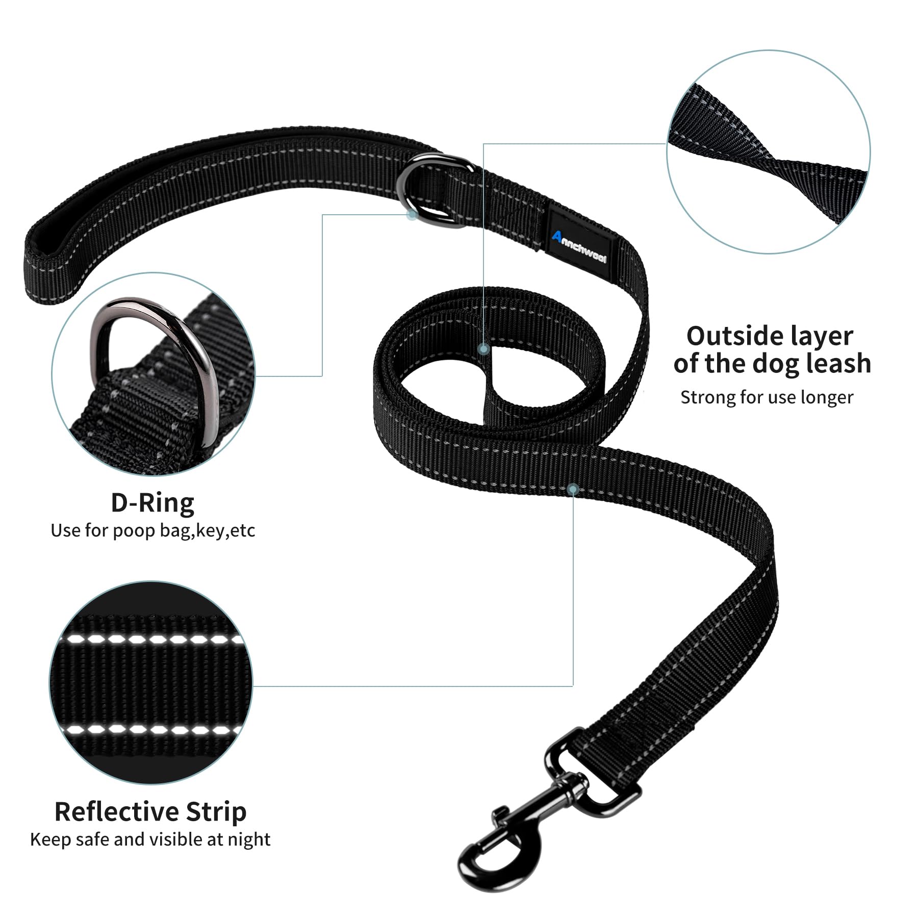 Annchwool No Pull Dog Harness with Padded Handle & 5 Ft Leash, Reflective, Escape Proof, Size S, Black Set, Model DH-DL-01Bk-S