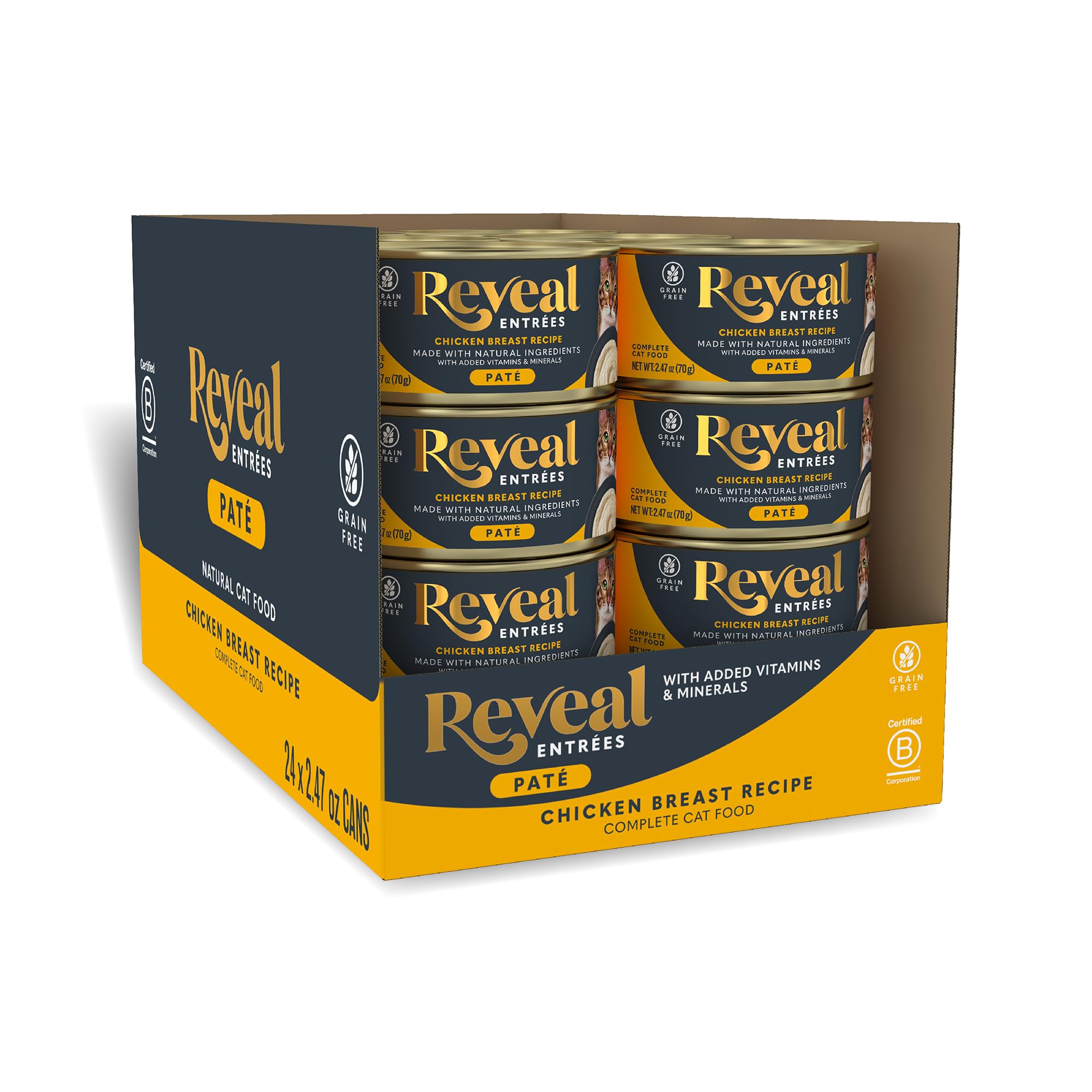 Reveal Entr  es Natural Wet Cat Food Pat  , Grain-Free with Added Vitamins & Minerals, Carrageenan-Free and High Protein, Chicke
