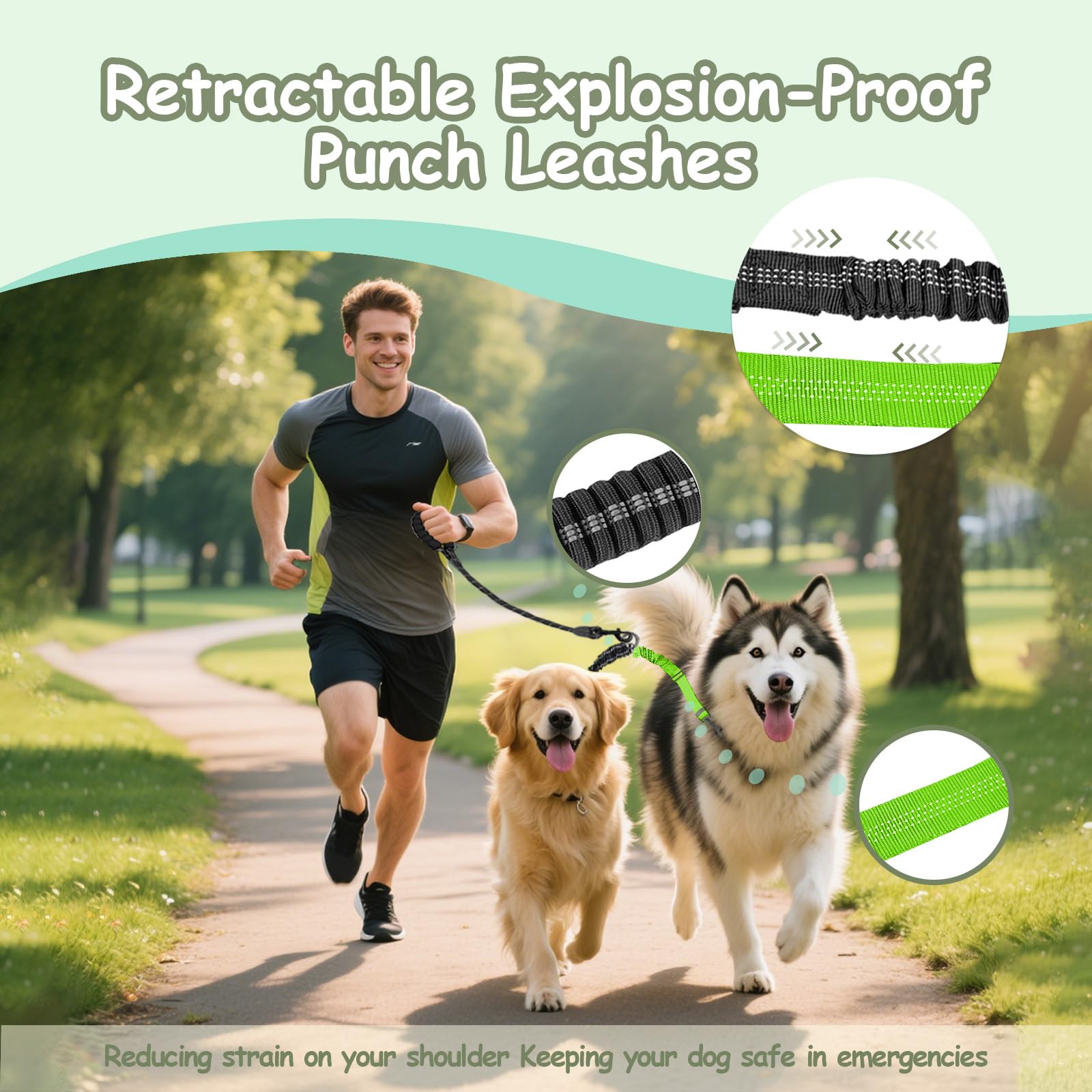 Leosasa Double Dog Leash - 360Swivel Tangle Free Splitter Attachment, 1 Rope With Handle, 2 Dogs Multi-Functional Leash, For Out