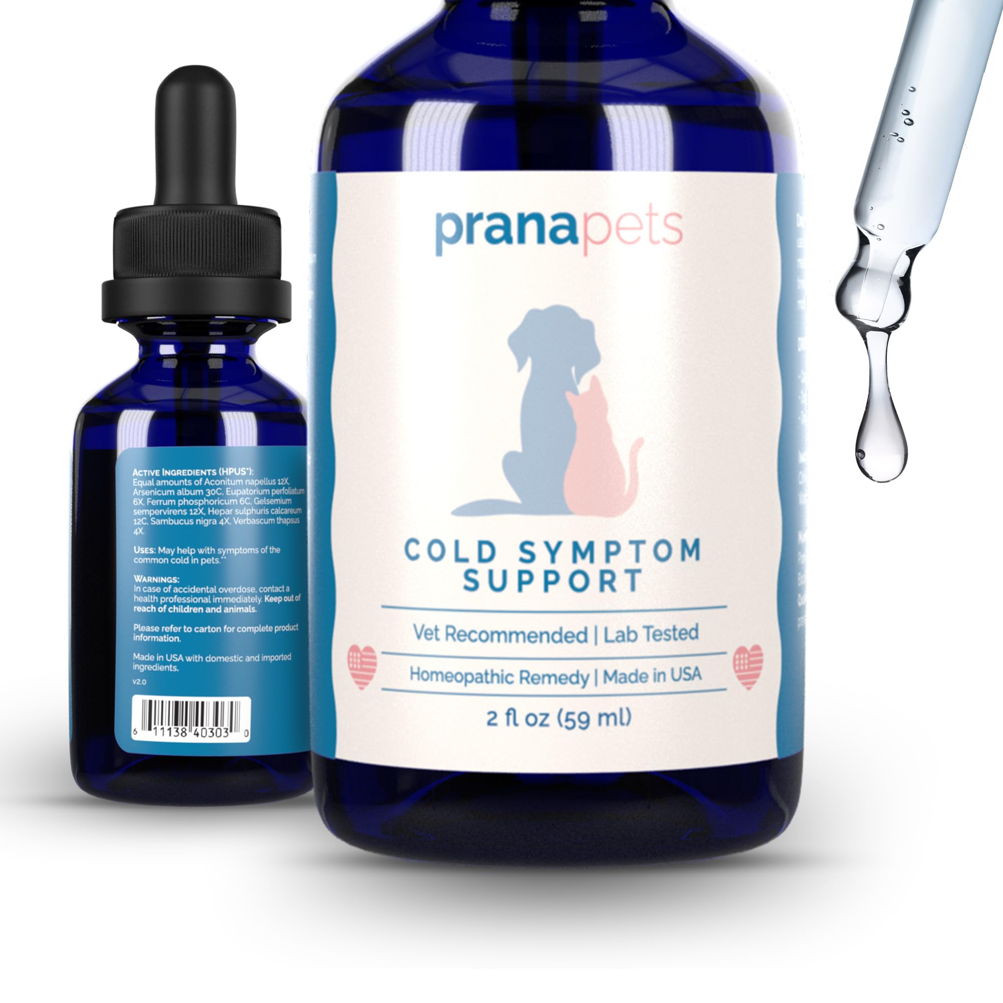PranaPets Cold Symptom Support for Cats & Dogs | Natural Formula Safely Aids with Colds, Seasonal Allergies & Kennel Cough | Hel