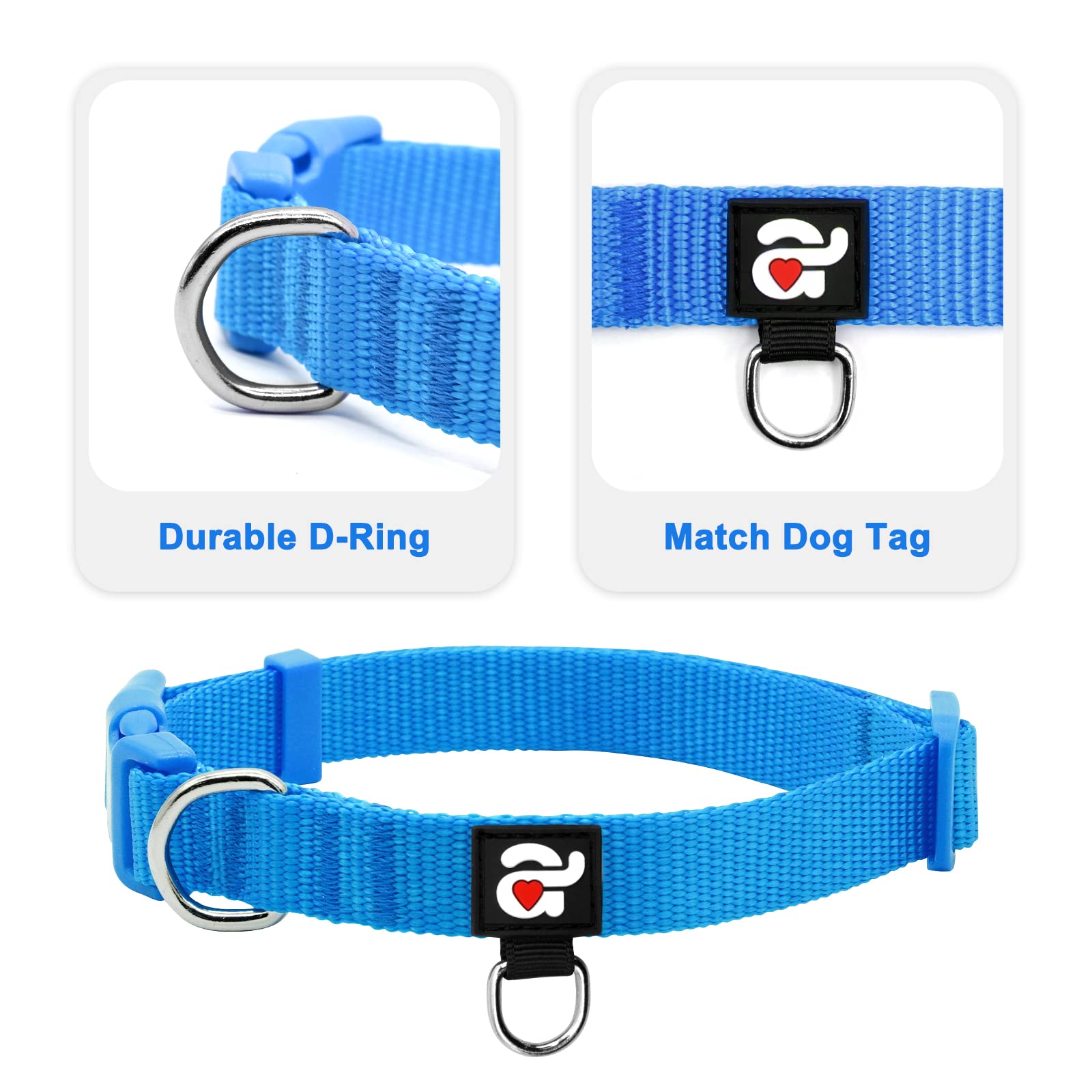 Azuza 3 Pack Dog Collars Comfortable And Adjustable Nylon Dog Collars For Medium Dogs, M (14-20Inch),Green, Blue And Royal Blue
