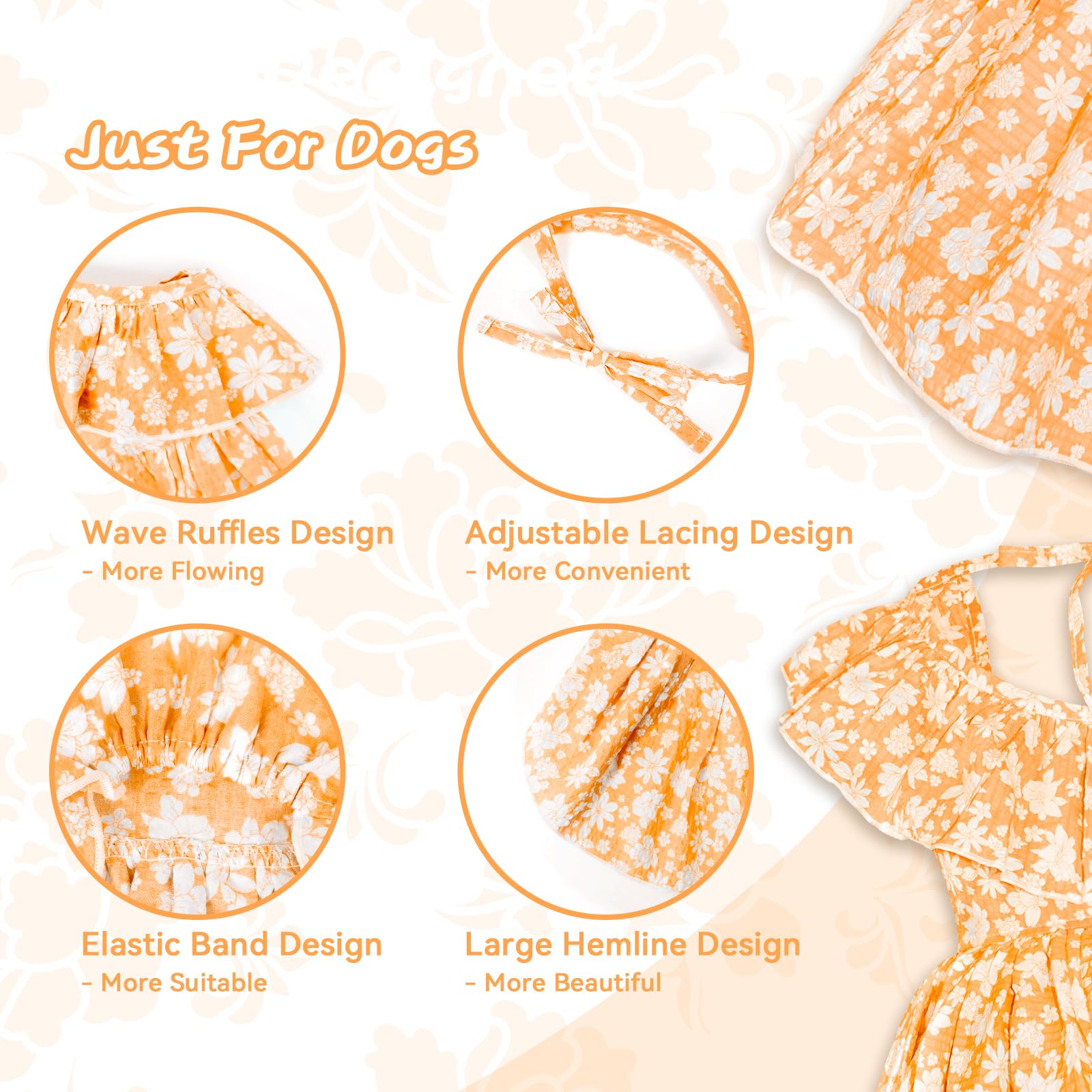 Topkins Dog Dress, Cute Dog Princess Dresses With Lace-Up, Pretty Prints Pet Dress Clothes For Small Dogs (Orange, Xl)