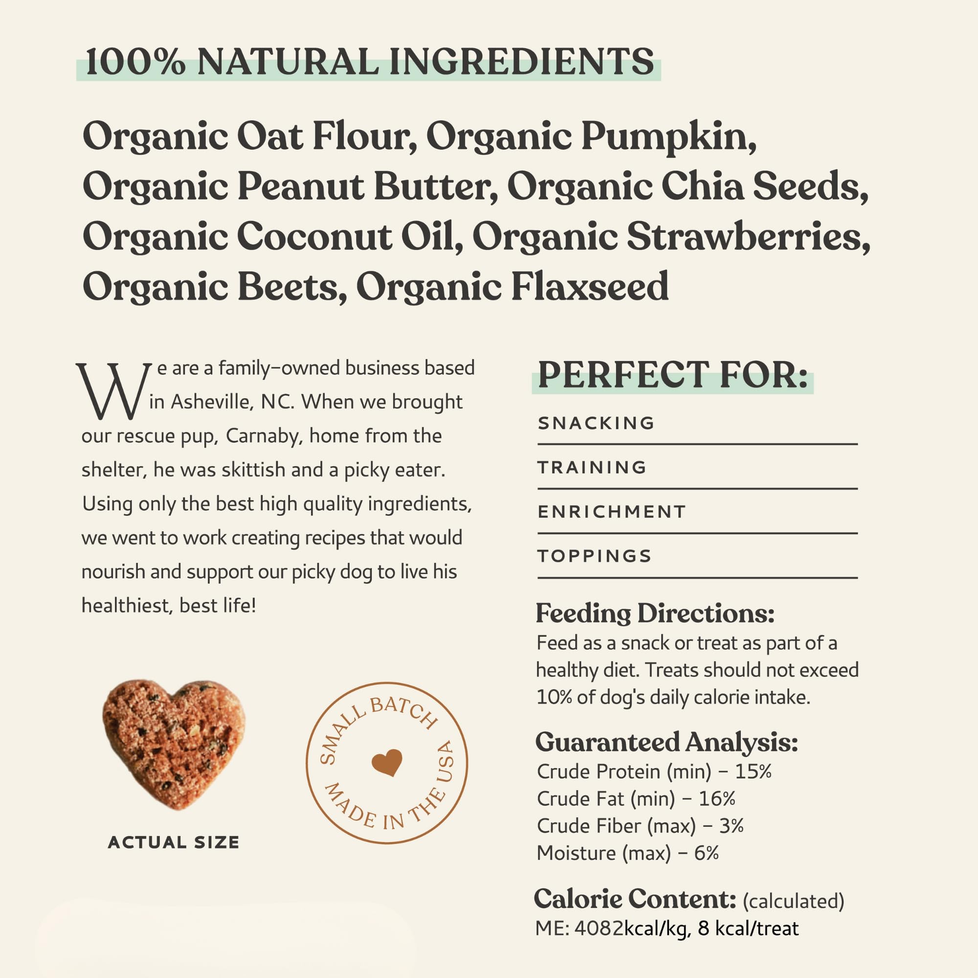 BOTANICAL BONES Love Bites Organic Training Treats for Dogs, Wheat-Free, Vegan Dog Treats, Clean Ingredients, Baked in The USA,