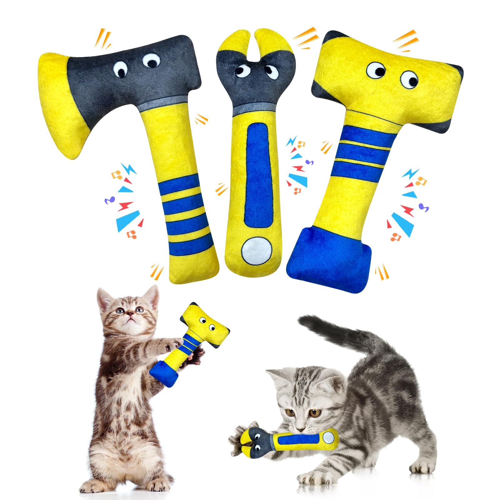 Wowbala 3Pcs Funny Catnip Toys, Catnip Toys For Indoor Cat - Hatchet Shaped Cat Toy With Crinkle Sound Interactive Kitten Kitty 