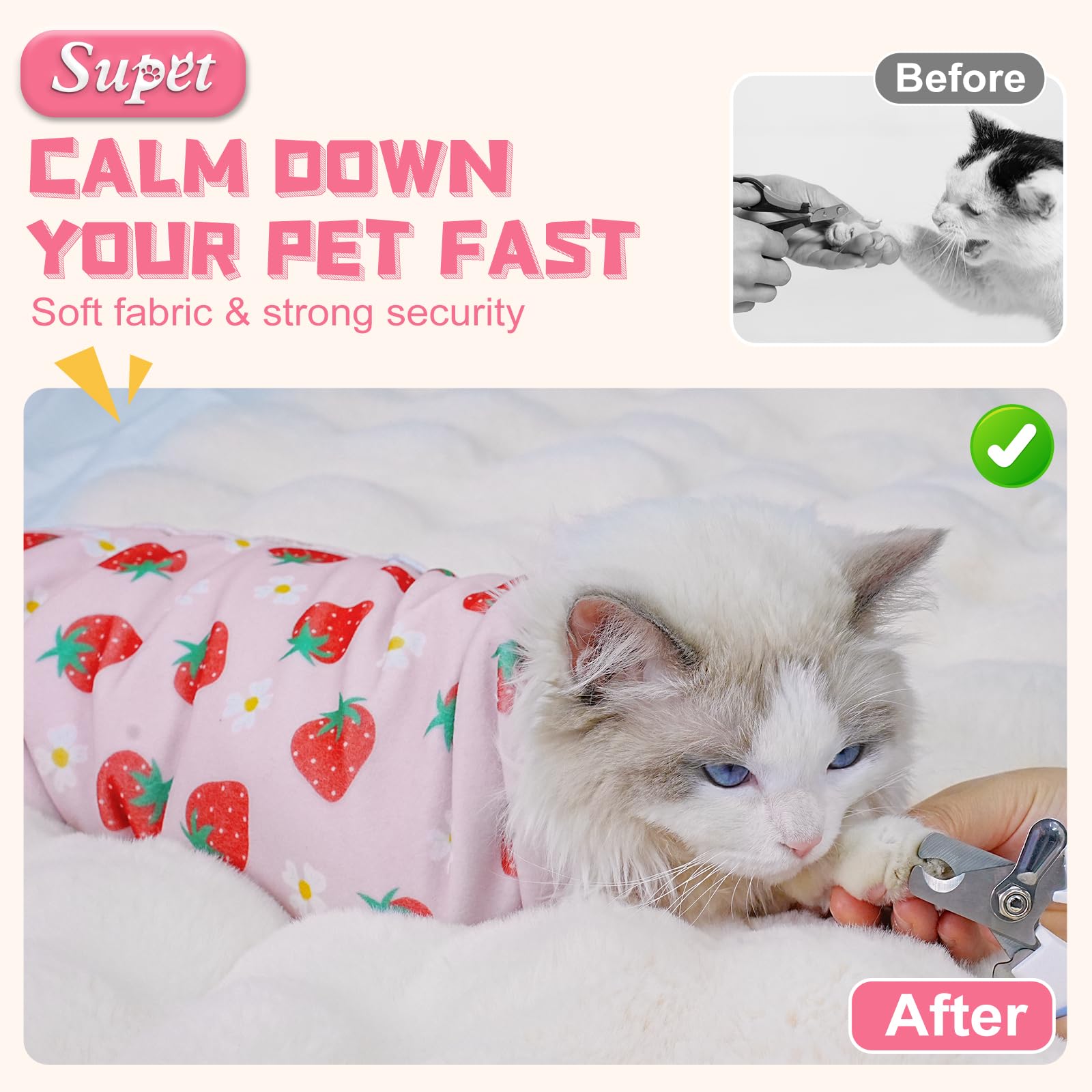 Supet Cat Wrap For Cutting Nails, 2025 Self-Adherent Cat Grooming Wrap, Anti-Escape Calming Cat Swaddle Wrap For Medicine, Nail