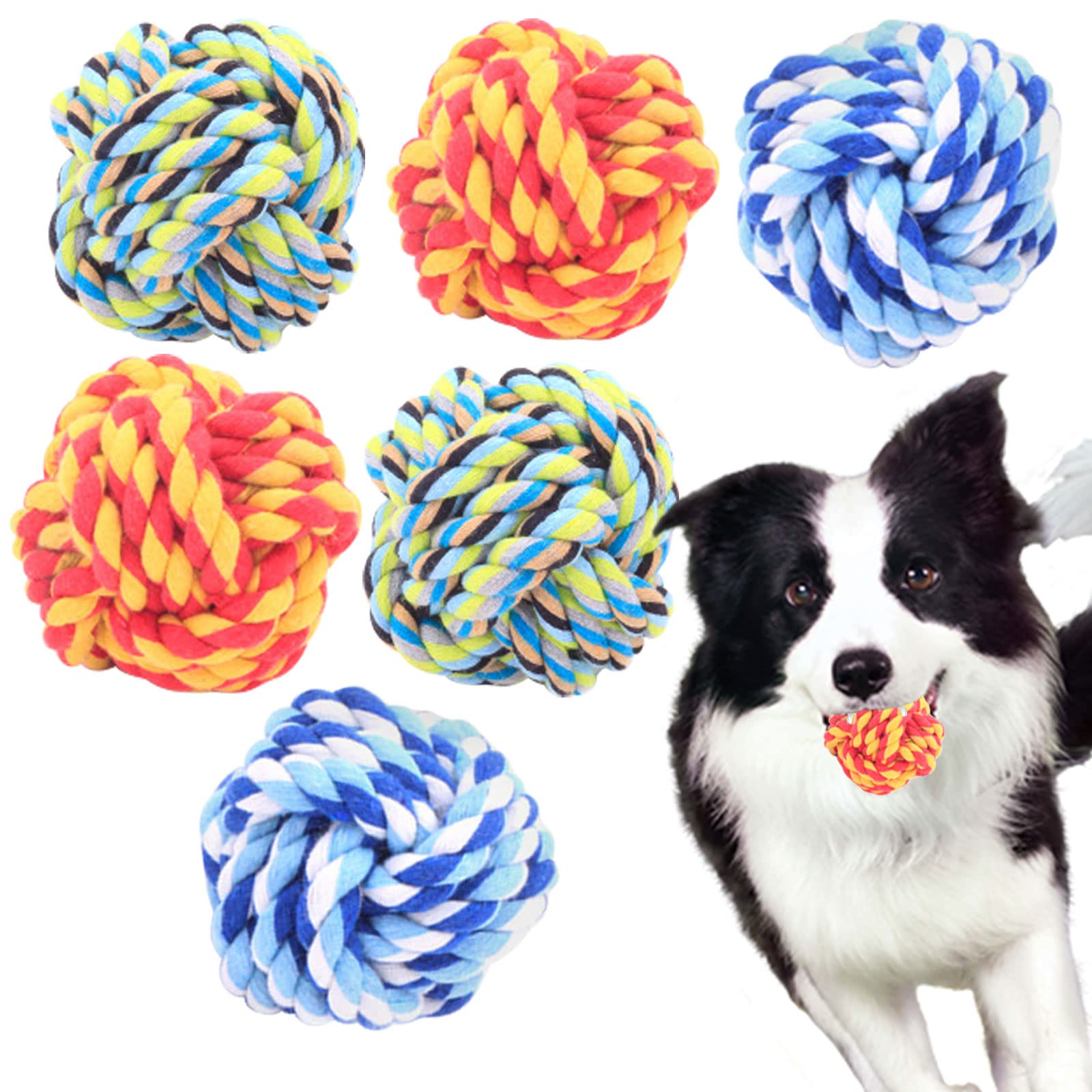 6 Pack Dog Chew Toys For Aggressive Chewers Large Breed, Xl Cotton Dog Rope Balls, Indestructible Dog Toys With Tough Twisted Fo