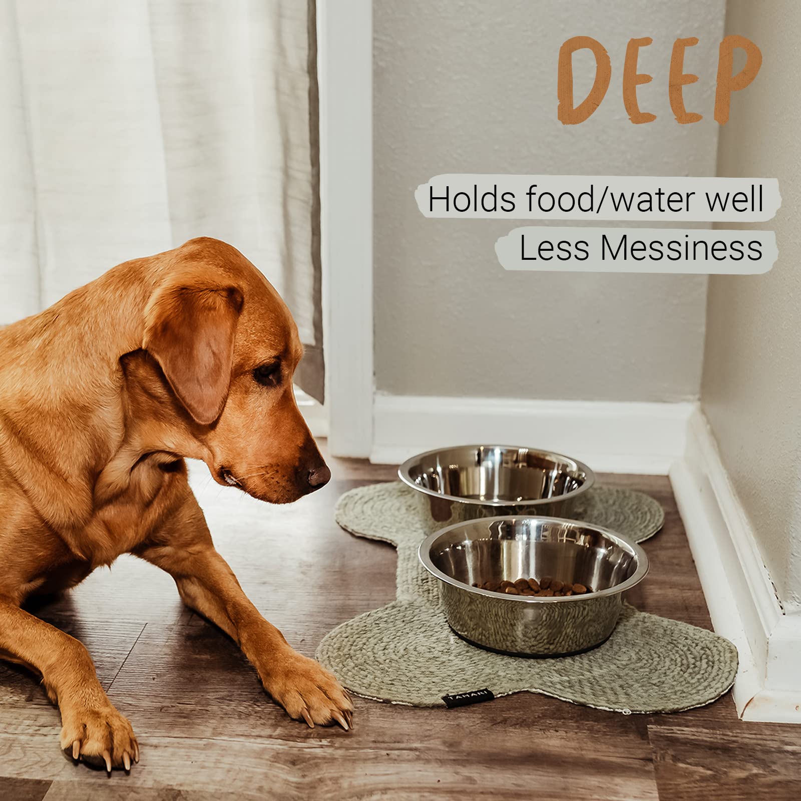 PEGGY11 Deep Stainless Steel Anti-Slip Dog Bowls, Set of 2, Each Holds Up to 8 Cups