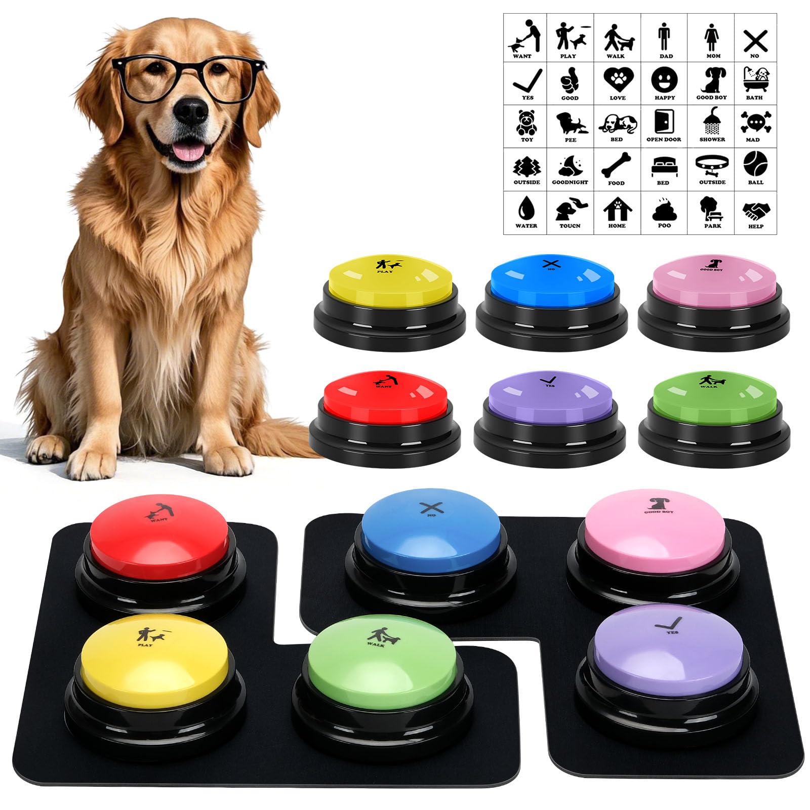Dog Buttons For Communication, 6 Pcs Dog Talking Button Set, 30S Voice Recording Speaking Button Pet Speech Training Buzzers Wit