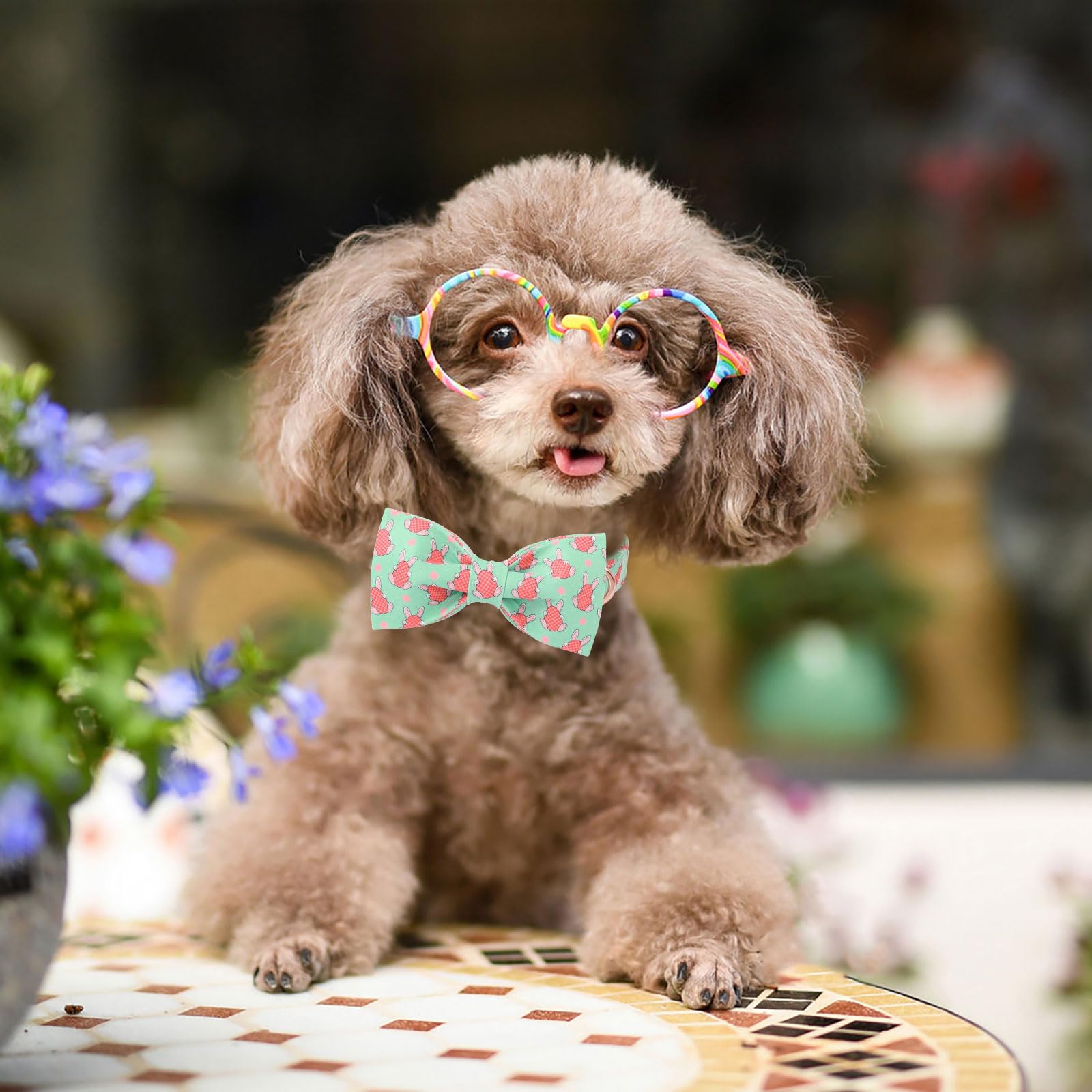 Babole Pet Easter Dog Collar With Bow Tie - Bunny Egg Pattern Bowtie Adjustable Heavy Duty Spring Collar For Small Medium Large