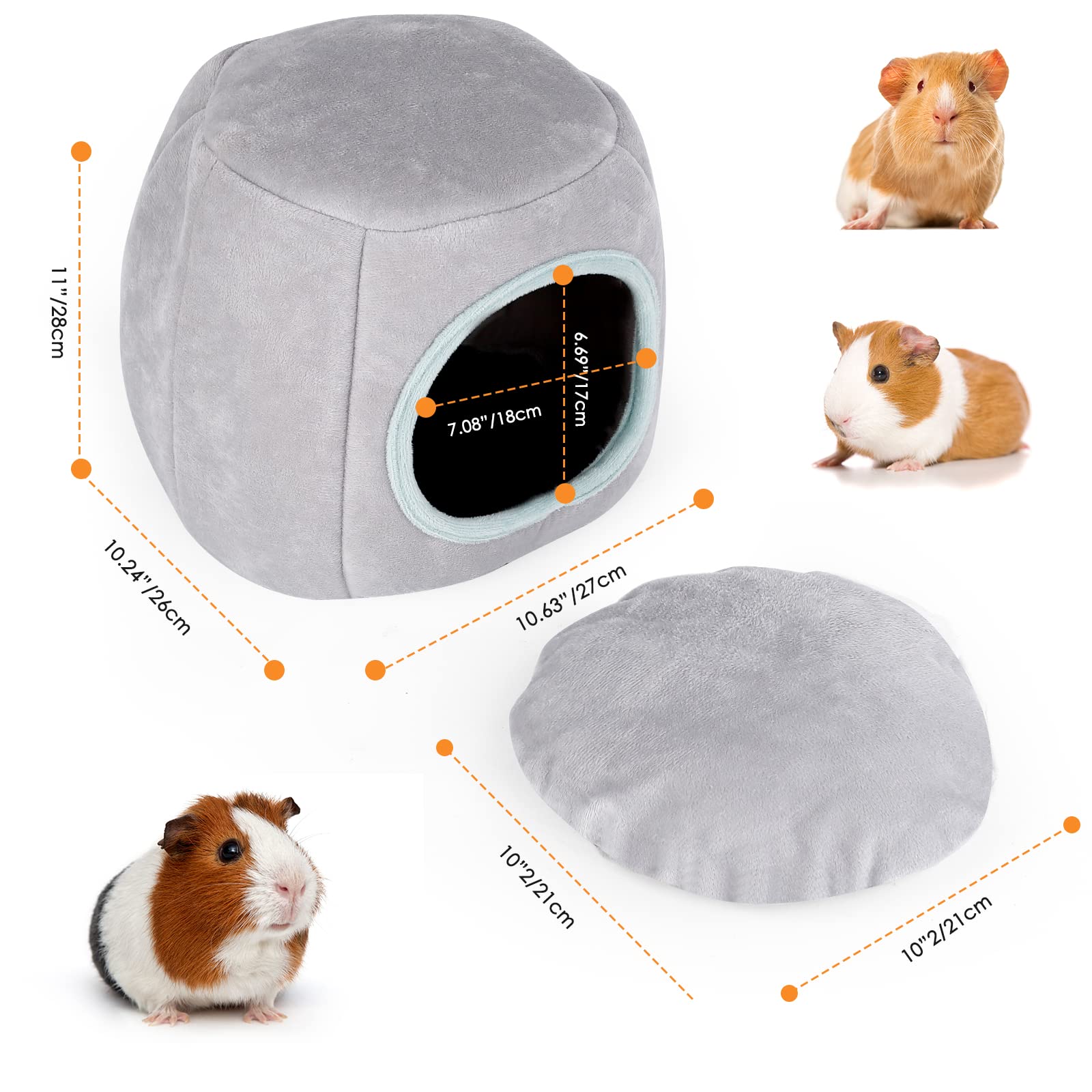 ONEJU Guinea Pig Bed & Hideout - Gray & Light Blue, 10.6L x 10.2W x 11.0H, Ideal for Guinea Pigs, Rabbits &