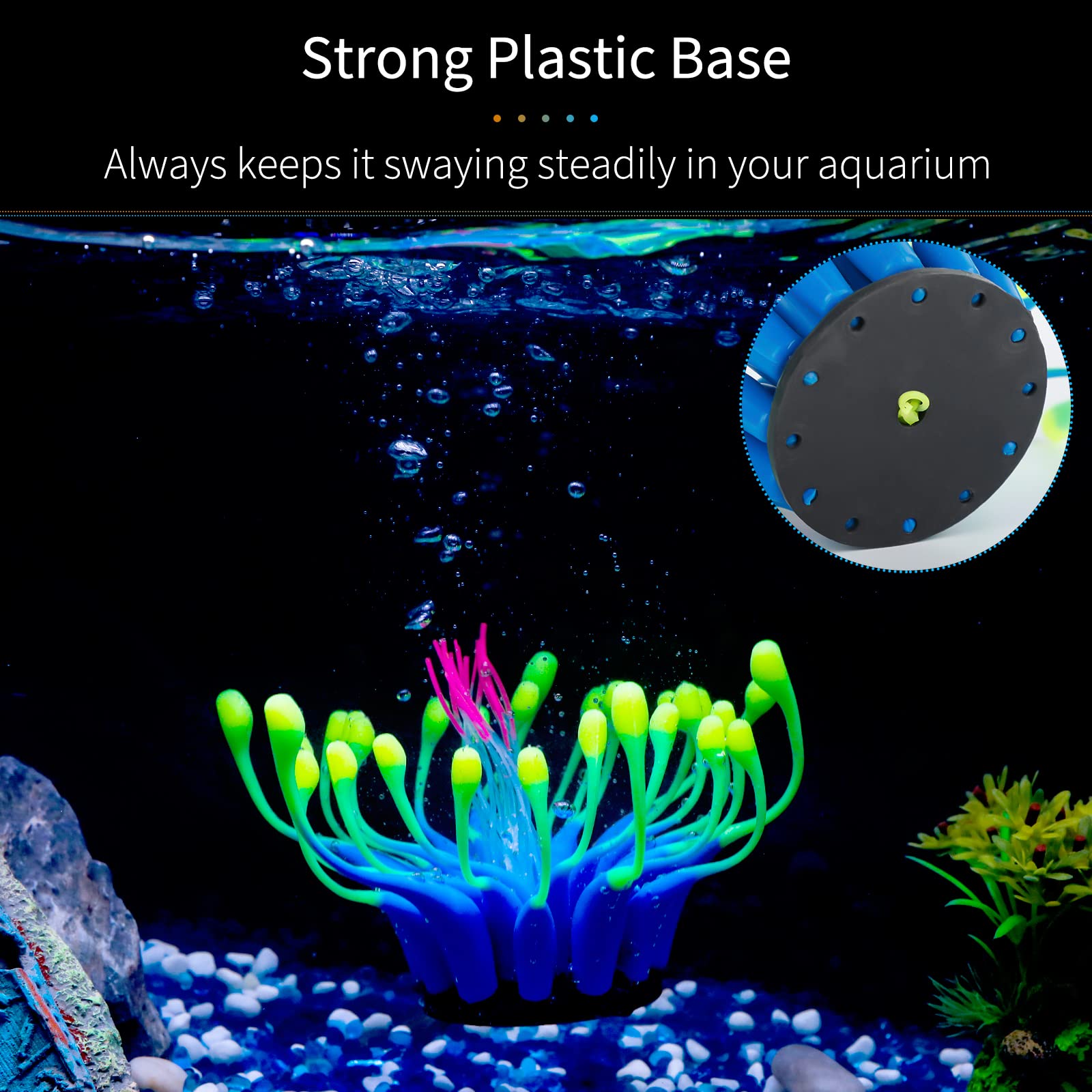 Uniclife Glowing Effect Gooseneck Coral Artificial Decoration Silicone Ornament For Fish Tank Aquarium, Blue