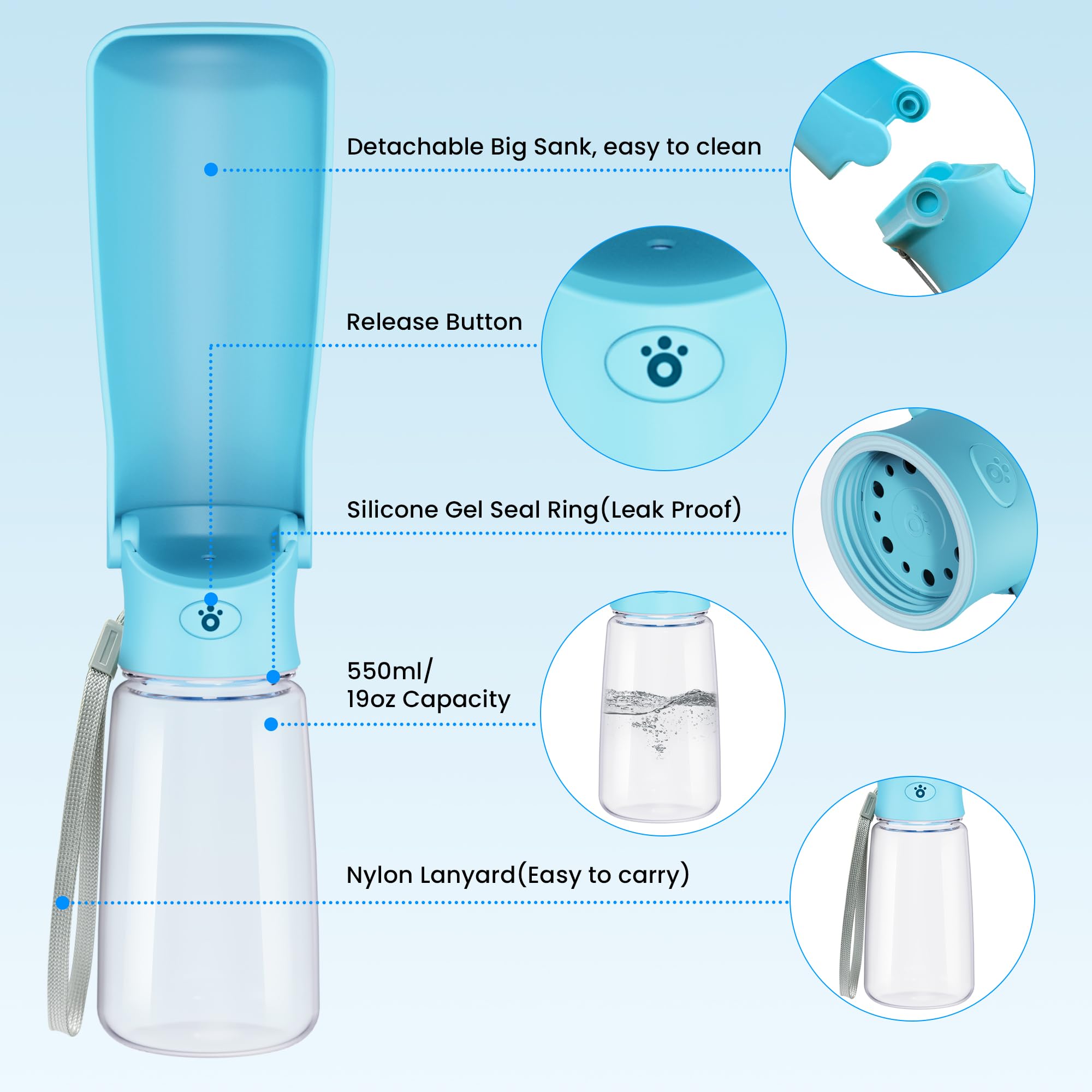 Forwh Portable Dog Water Bottle Dispenser [Leak Proof & Foldable] Dog Travel Water Bottle Bowl Accessories For Puppy Small Medium Large Dogs Pet Water Bottles For Dogs Walking Outdoor Hiking 19Oz