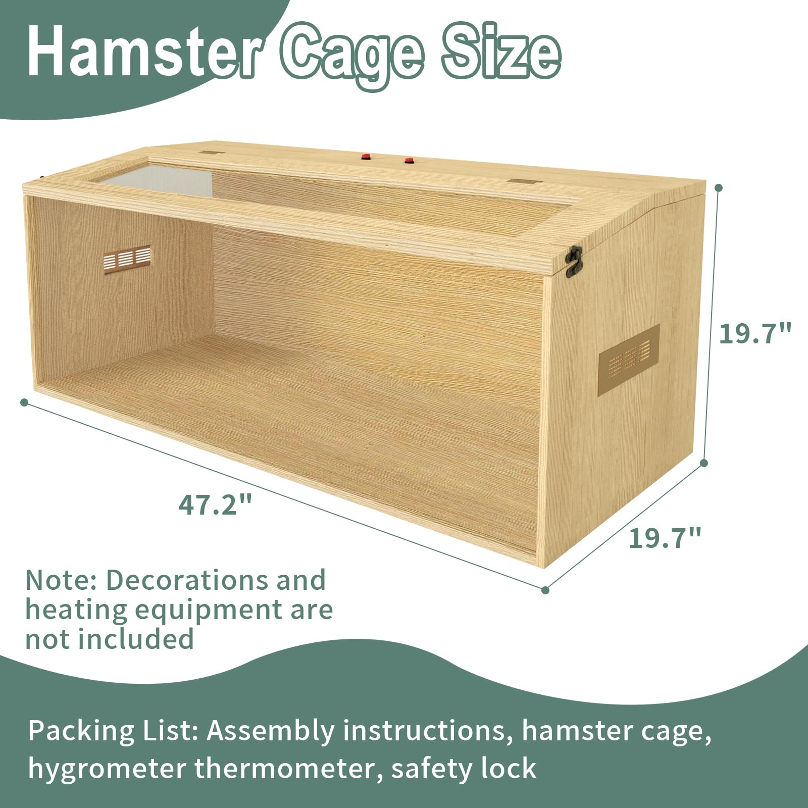Large Hamster Cage 48'', Top Opening Lockable Roof, Gerbil Cage With Ventilation Window, Dwarf Hamster Cages And Habitats, Chewp