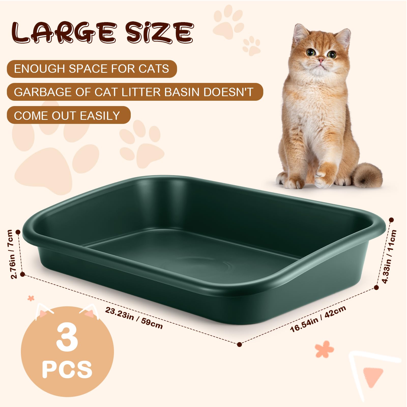 Uiifan 3 Pcs Low Entry Senior Cat Litter Box Large Size Pet Low Entry Open Top Litter Box For Senior Kitten Frail Handicap Disab