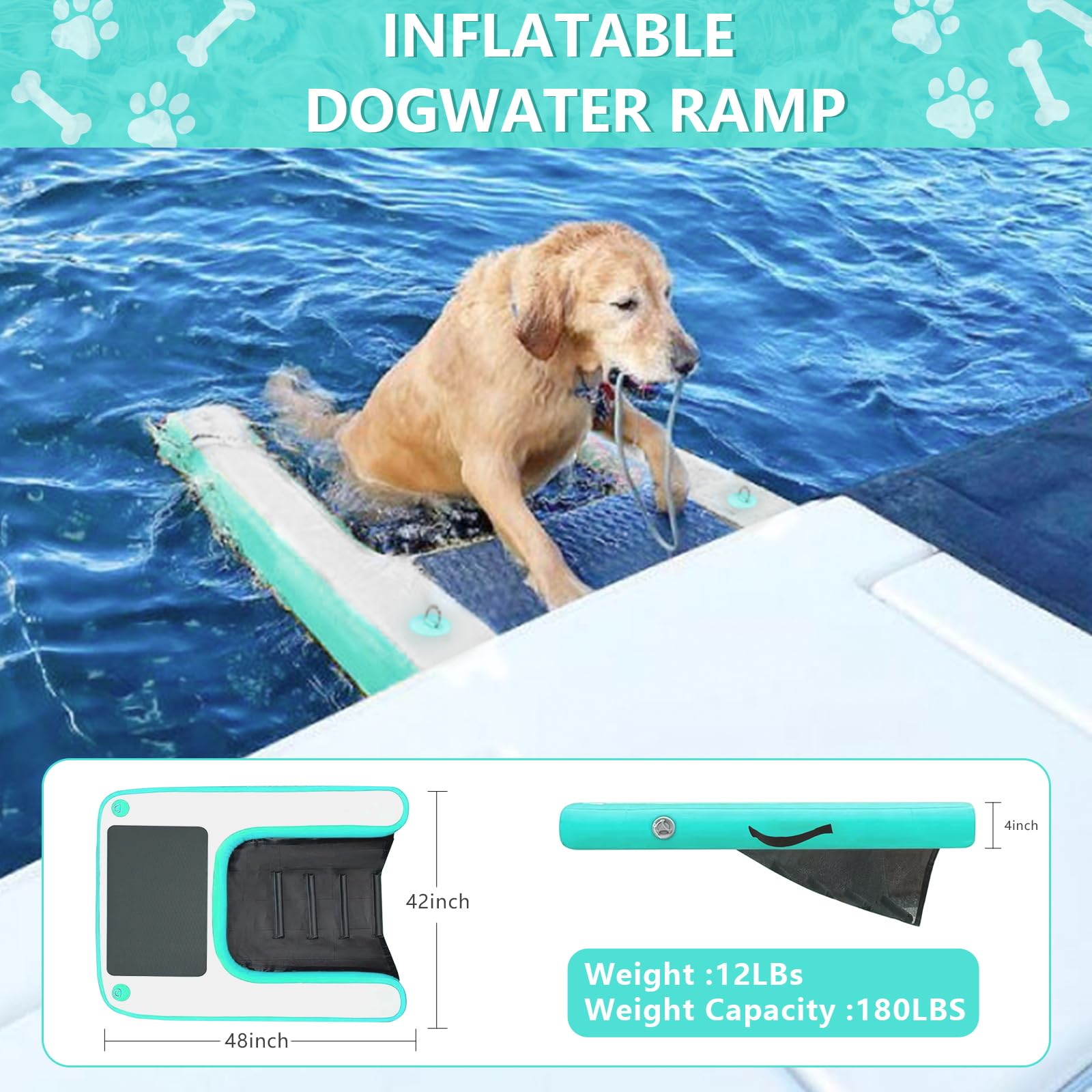 Inflatable Dock Platform For Dog, Large Pup Plank Float Floating Ramp Ladder Up To 200 Lbs Dog Water Ramp, Non-Slip Pvc For Pool
