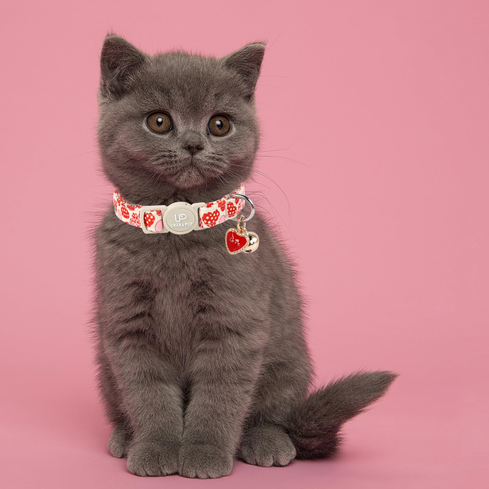 Up Urara Pup Cat Collar, 2Pack Valentine'S Day Cat Collars-Cute Breakaway Cat Collar With Bell & Pendant, Sweet Heart Kitten Col