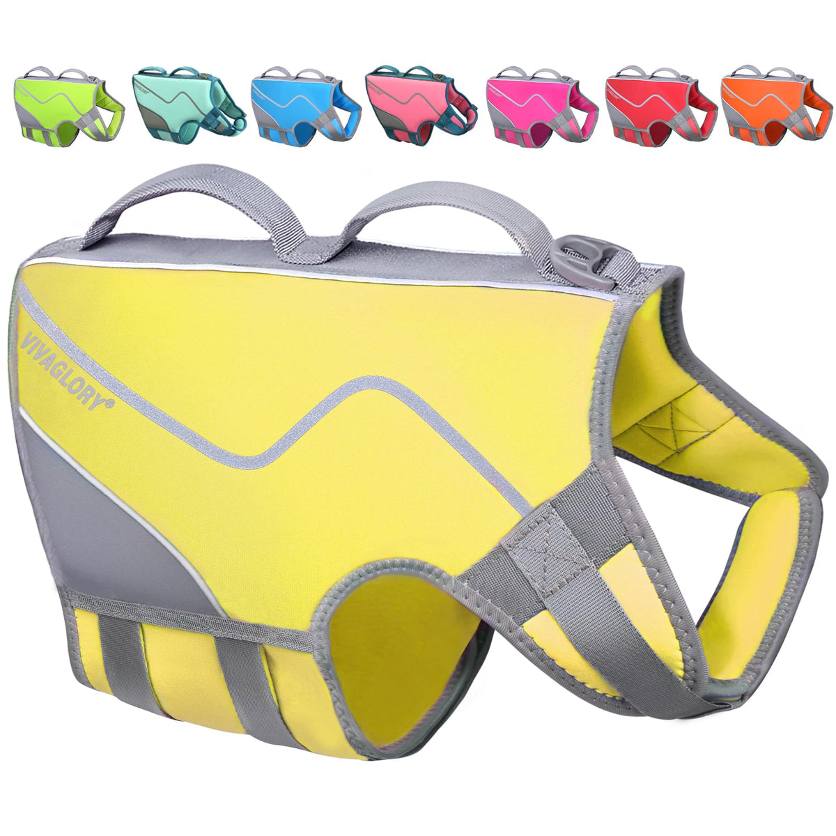 Vivaglory Neoprene Dog Life Jacket Dog Flotation Vest For Boating Hunting & Swimming, Lightweight With Leash Ring, L, Yellow