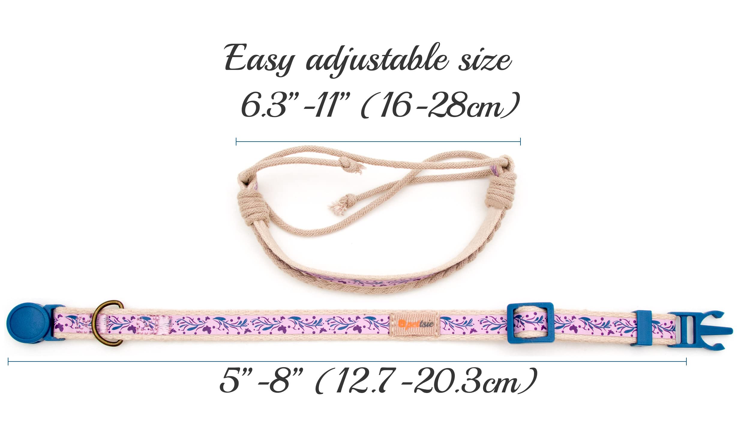 Pettsie Kitten Collar Set, Breakaway Safe Buckle, Matching Friendship Bracelet, Soft Cotton For Sensitive Skin, D-Ring For Accessories, Carton Box, Easy Adjustable 5-8 Inches Neck, Purple