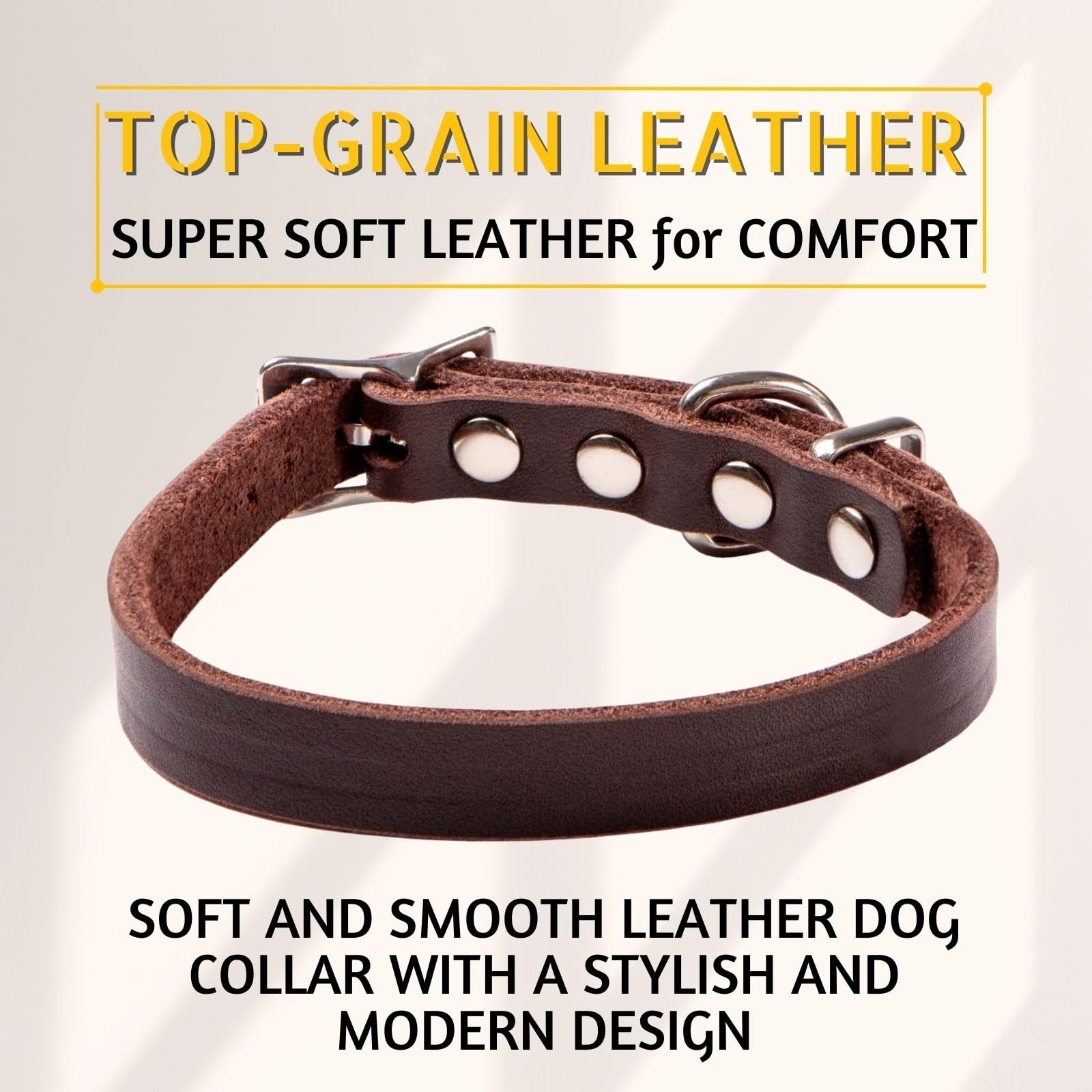 Adityna Leather Dog Collar For Small Dogs - Classic, Soft, Strong, Heavy Duty, Handmade Top-Grain Leather - For Walking, Trainin