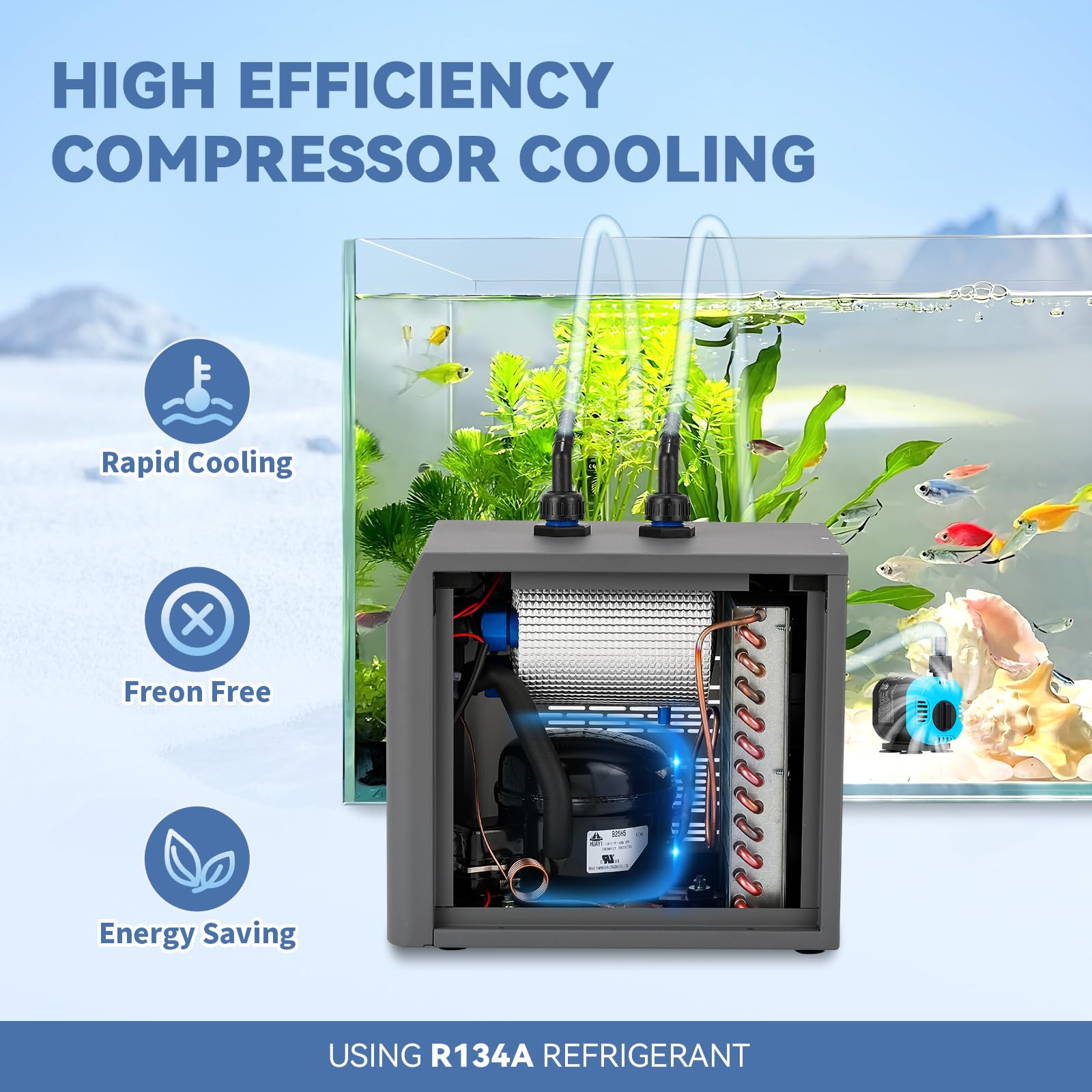 [New Upgrade] Poafamx Aquarium Chiller 42Gal Water Chiller for Fish Tank 1/10 HP Aquarium Cooler with Touch Screen Quiet Refrige